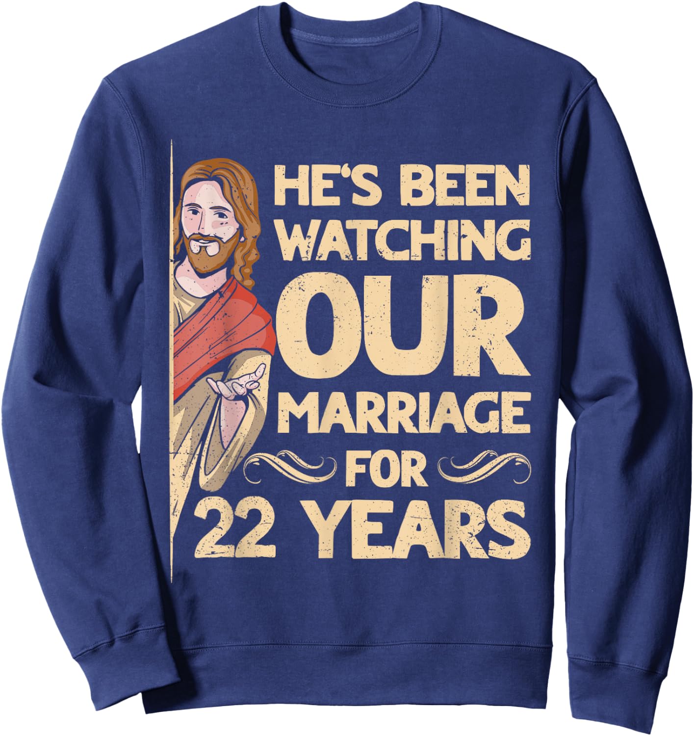 22nd Wedding Anniversary Jesus Christian Husband Wife Sweatshirt - Sweatshirt | Navy