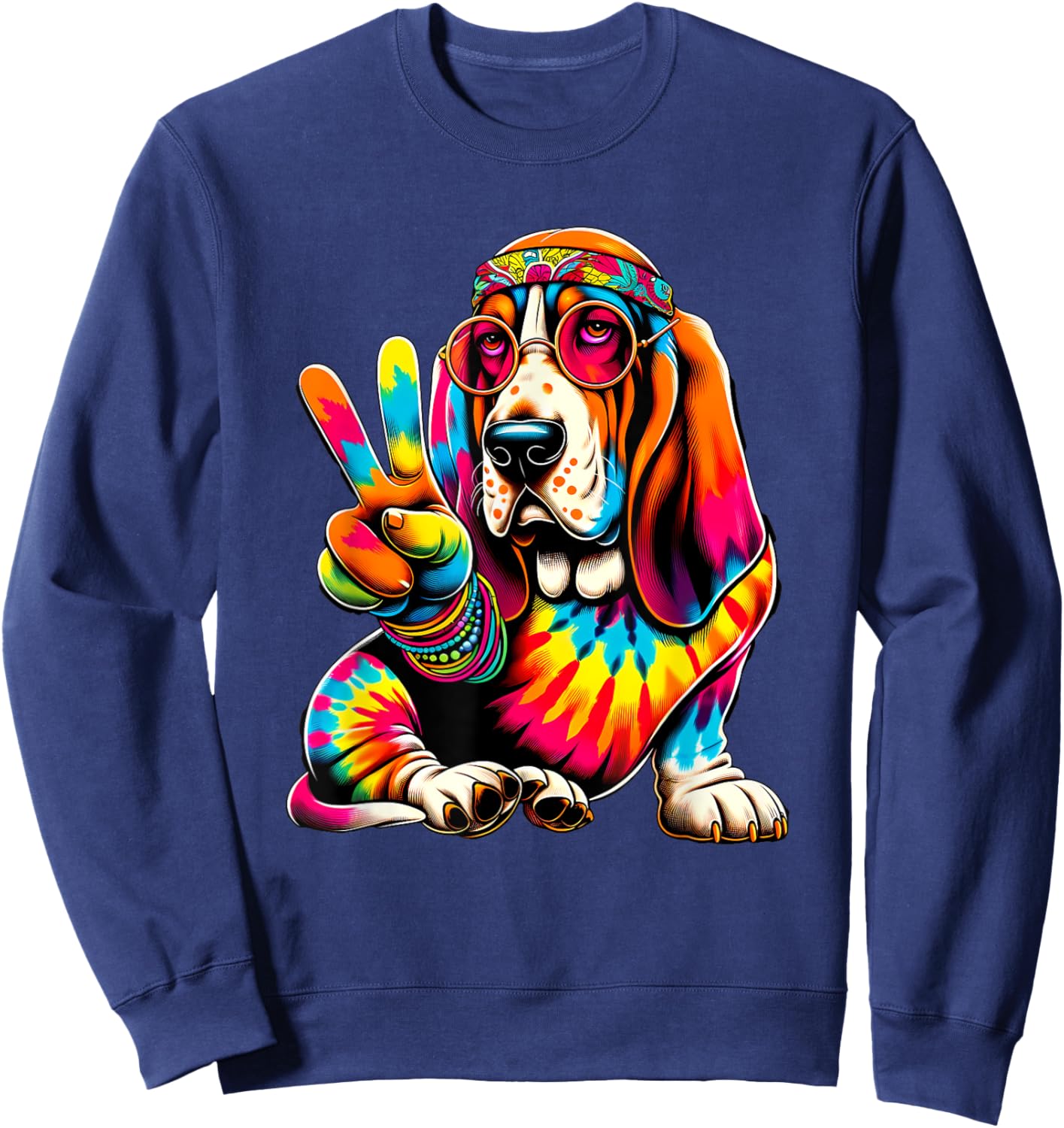 Peace Sign Tie Dye Basset Hound dog Sweatshirt - Sweatshirt | Navy