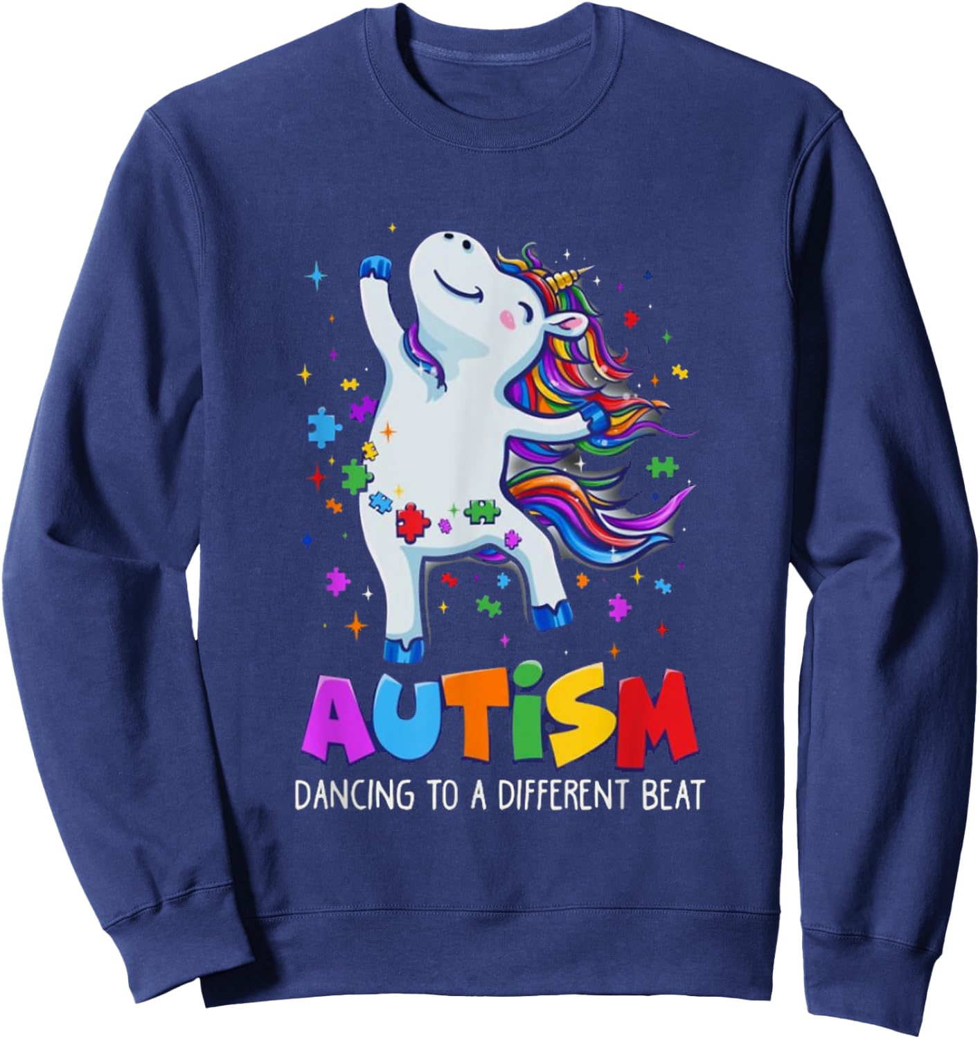 Autism awareness Dabbing unicorn puzzle piece kids t shirt Sweatshirt - Sweatshirt | Navy