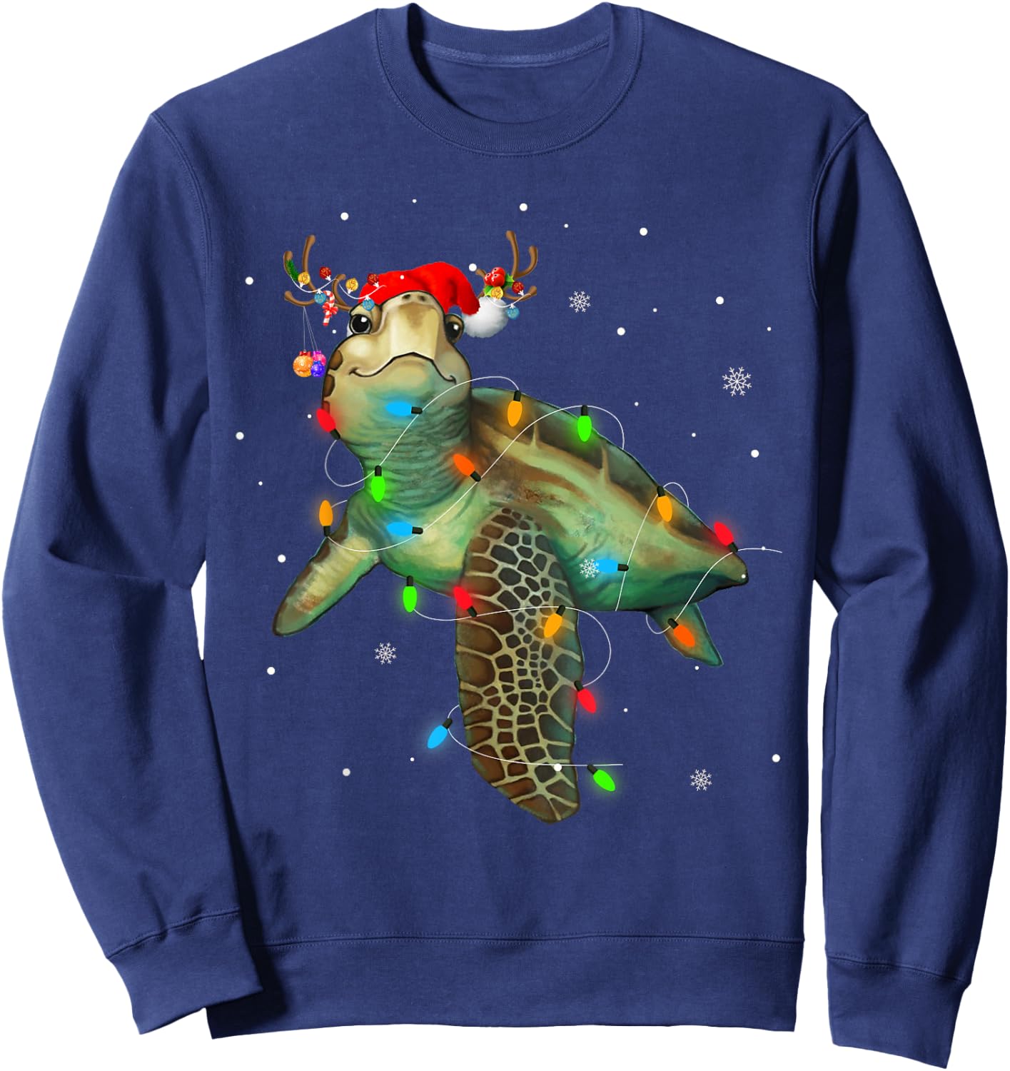 Sea Turtle Christmas Lights Funny Santa Hat Merry Christmas Sweatshirt - Sweatshirt | Navy