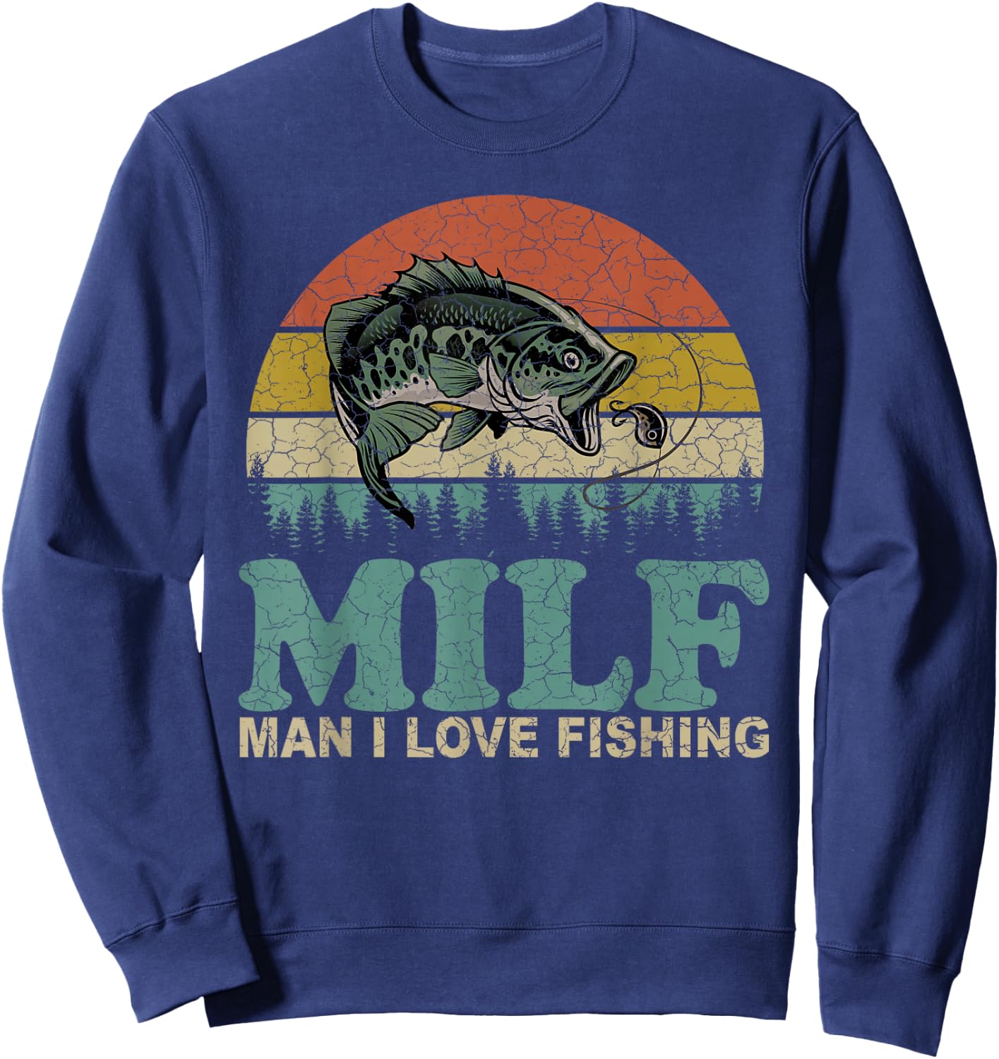 Vintage Milf-Man I Love Fishing Funny Fishing Fisherman Sweatshirt - Sweatshirt | Navy