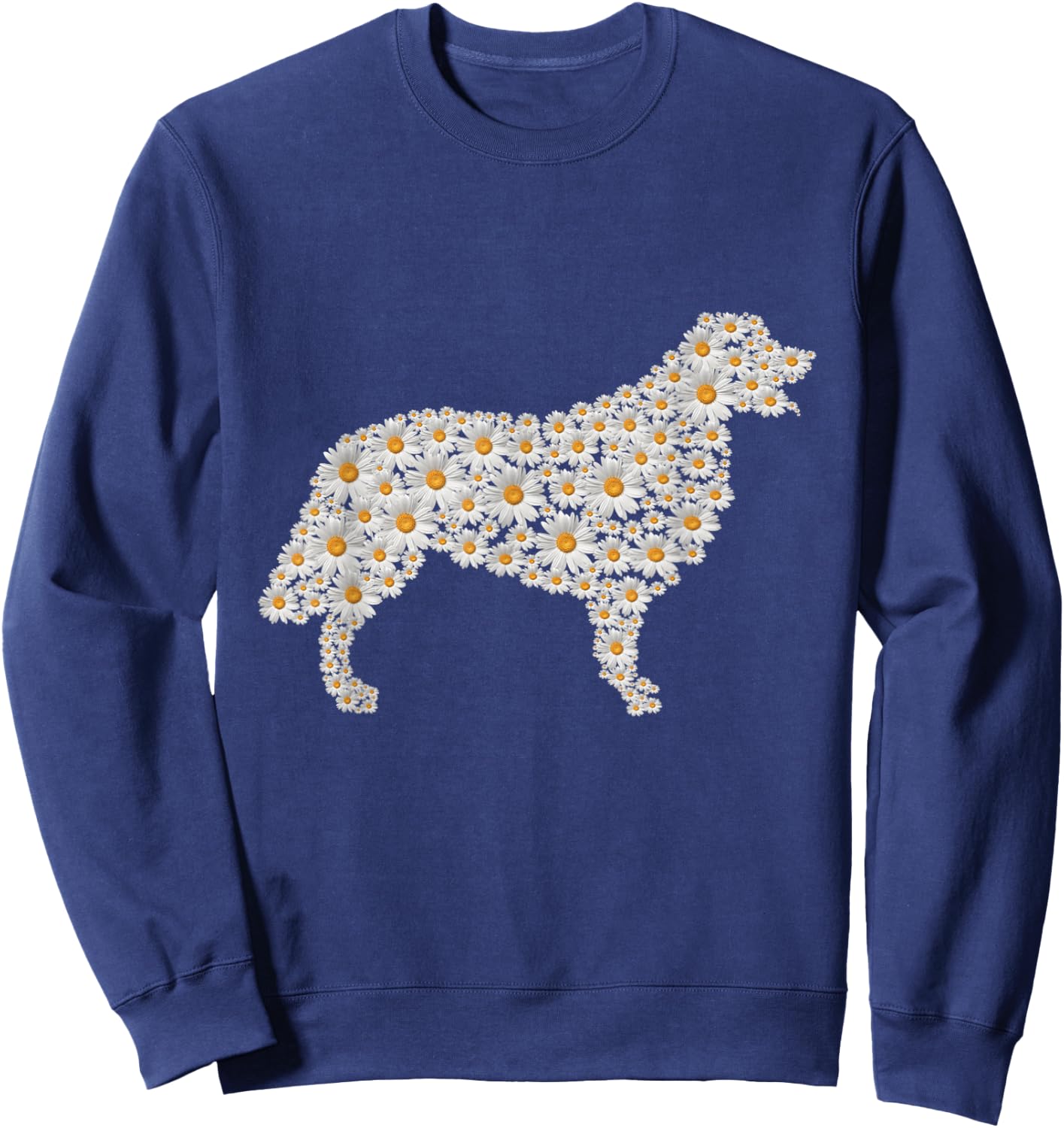 Golden Retriever Dog Print of White Daisy Flowers Women Sweatshirt - Sweatshirt | Navy