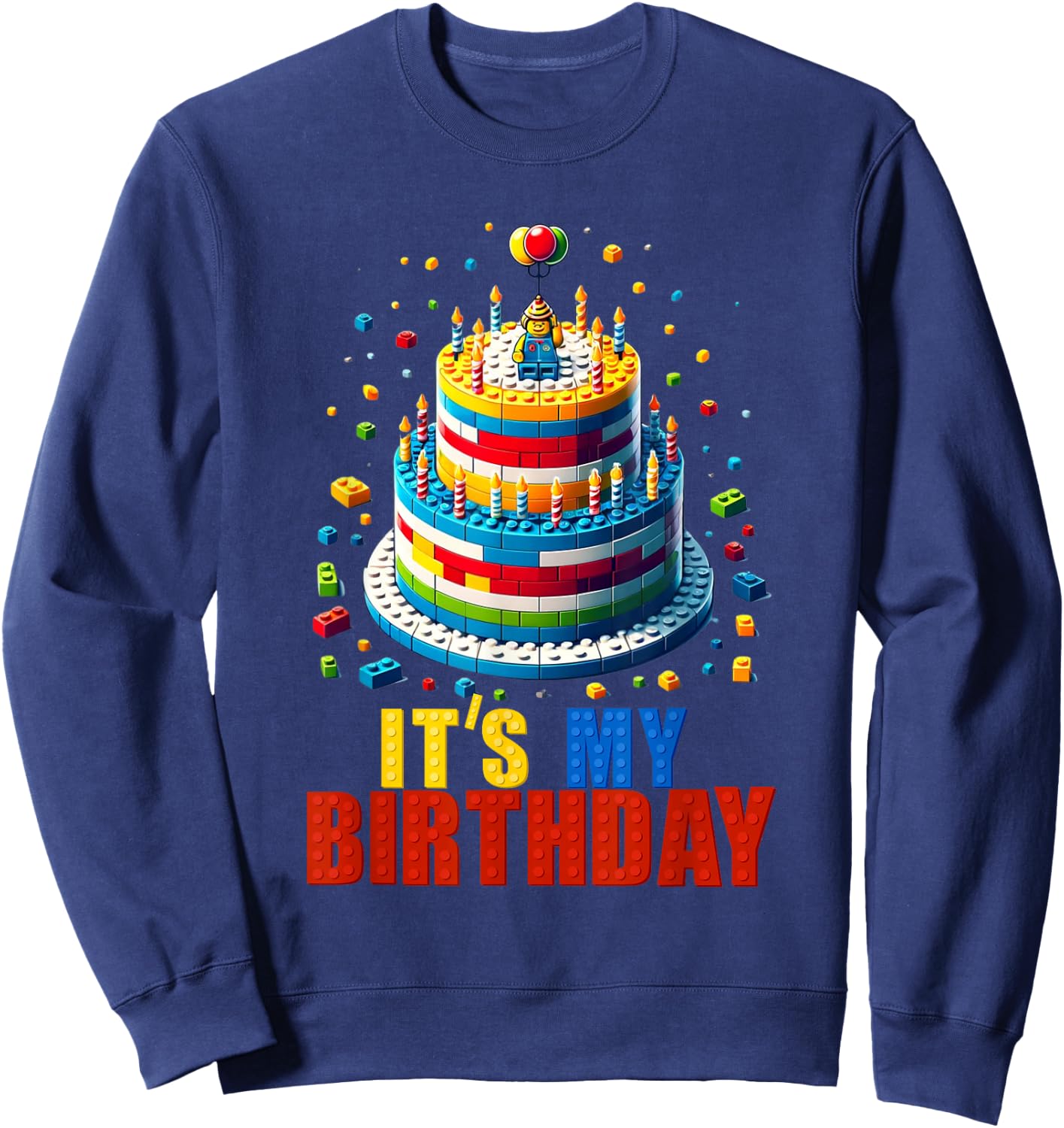 Building Bricks Cake It's My Birthday Boys Girls Build Sweatshirt - Sweatshirt | Navy