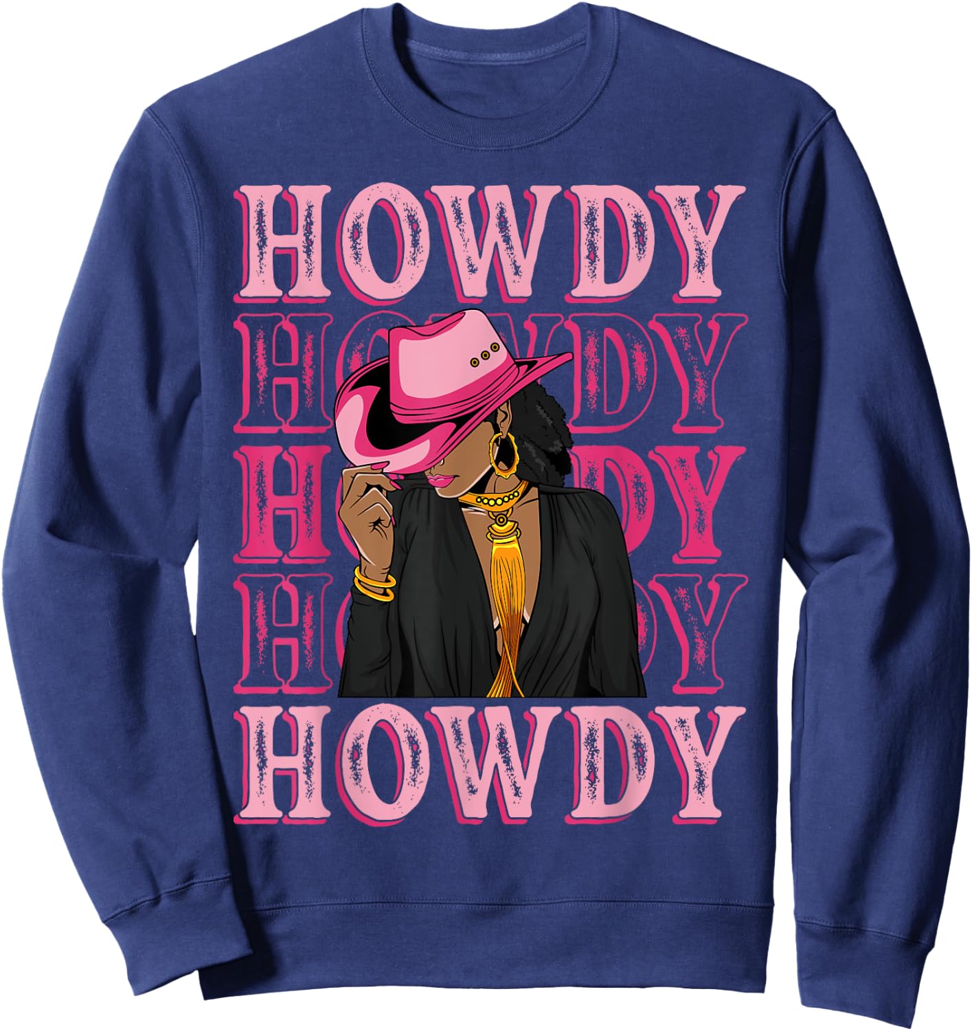 Howdy Retro Western Black Cowgirl African American Women Sweatshirt - Sweatshirt | Navy
