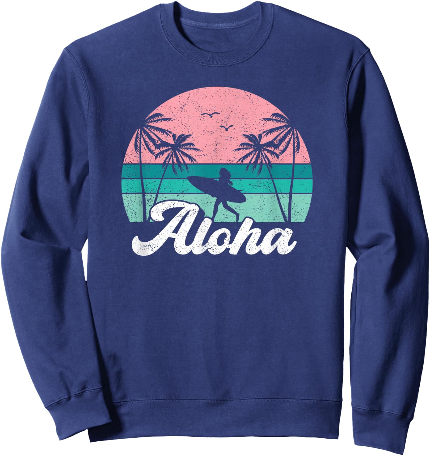 Aloha Surfer Girl Hawaii Vintage Hawaiian Surfing Surf Cute Sweatshirt - Sweatshirt | Navy