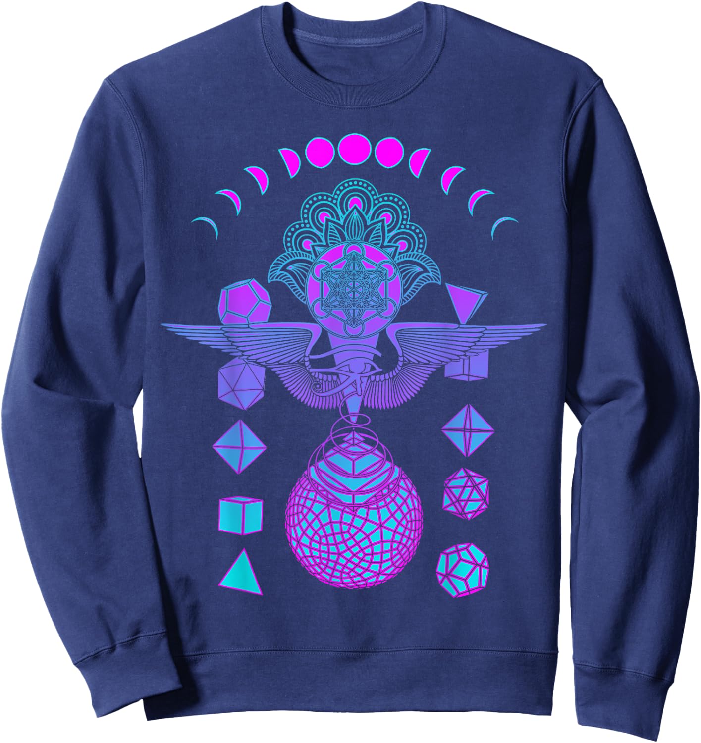 Wisdom Holy Geometry Purple Graphic Psychedelic Festival Sweatshirt - Sweatshirt | Navy