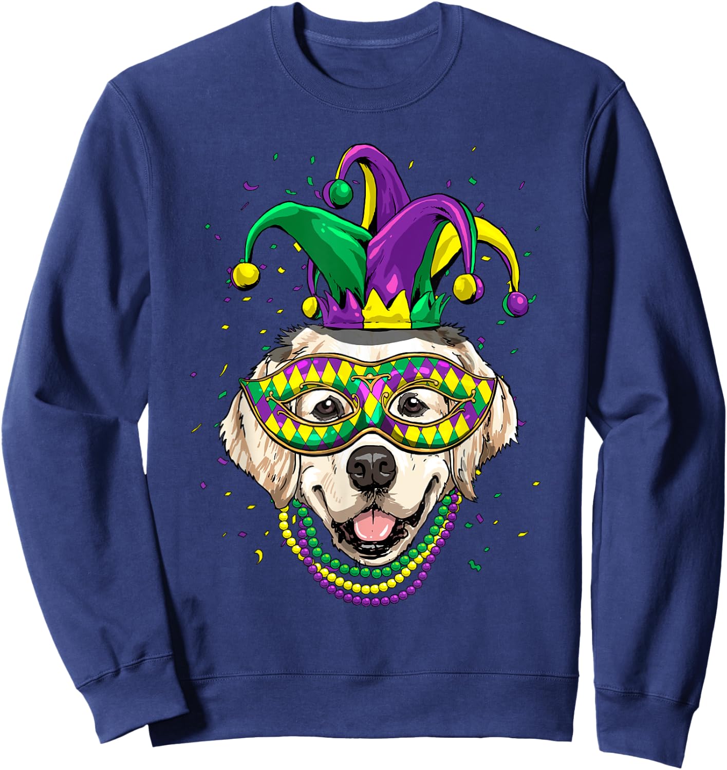 Golden Retriever Dog Lover Cute Mardi Gras Carnival Jester Women Kids Sweatshirt - Sweatshirt | Navy
