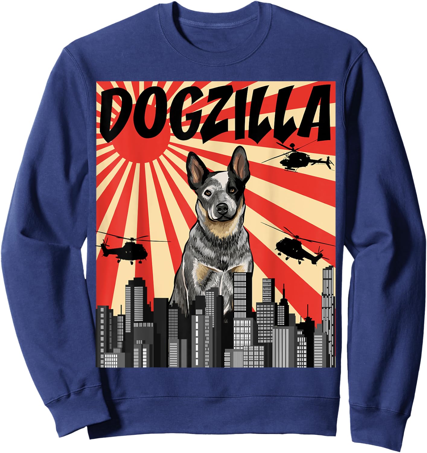 Funny Retro Japanese Dogzilla Australian Cattle Dog Sweatshirt - Sweatshirt | Navy