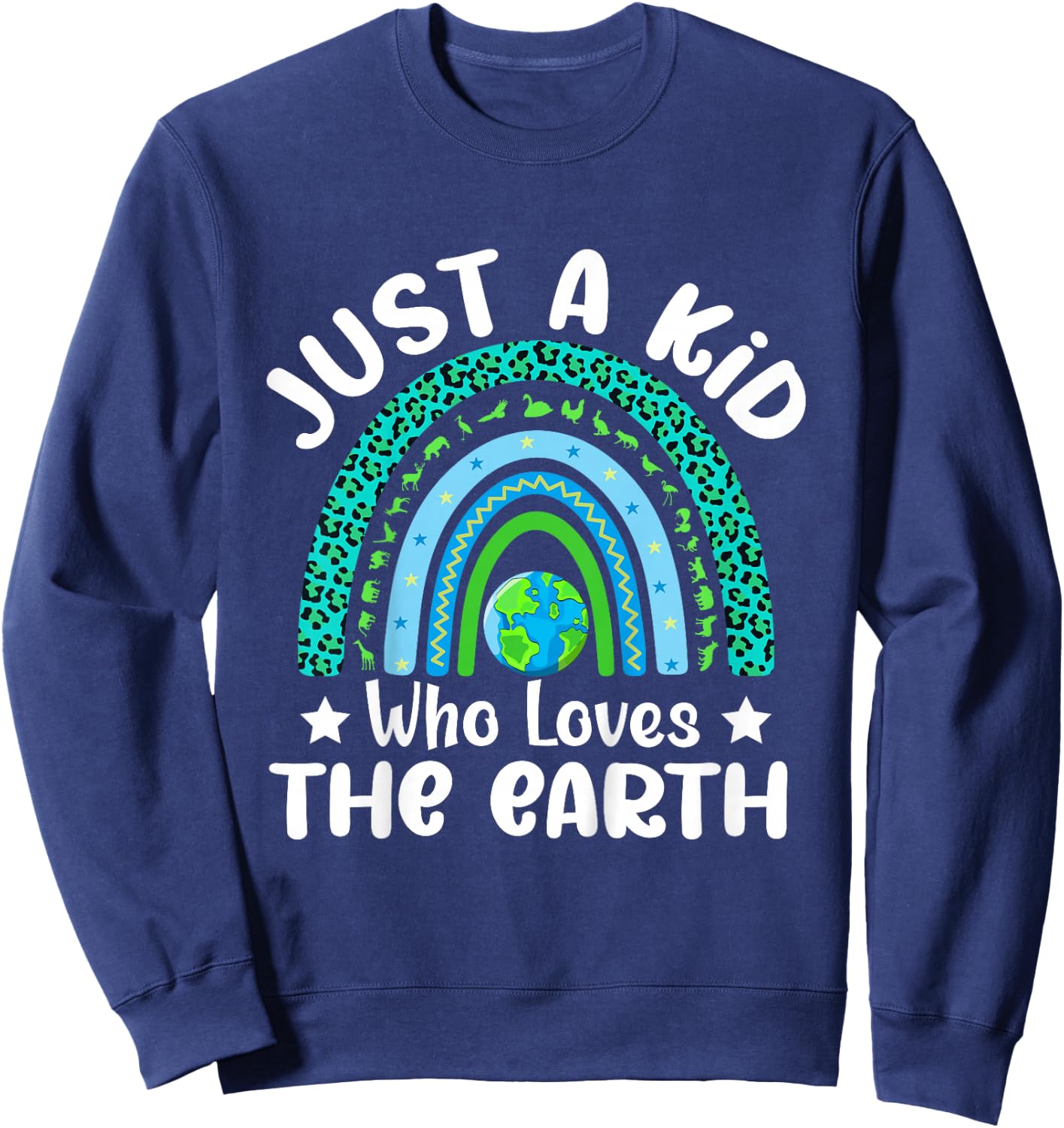 Kids Cute Earth Day 2024 Boys Rainbow Save The Earth Sweatshirt - Sweatshirt | Navy