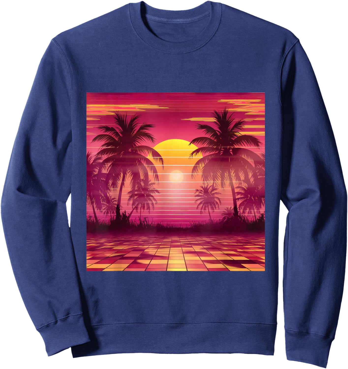 Synthwave Retro Vaporwave Tropical Palm Trees Sunset 90s Art Sweatshirt - Sweatshirt | Navy