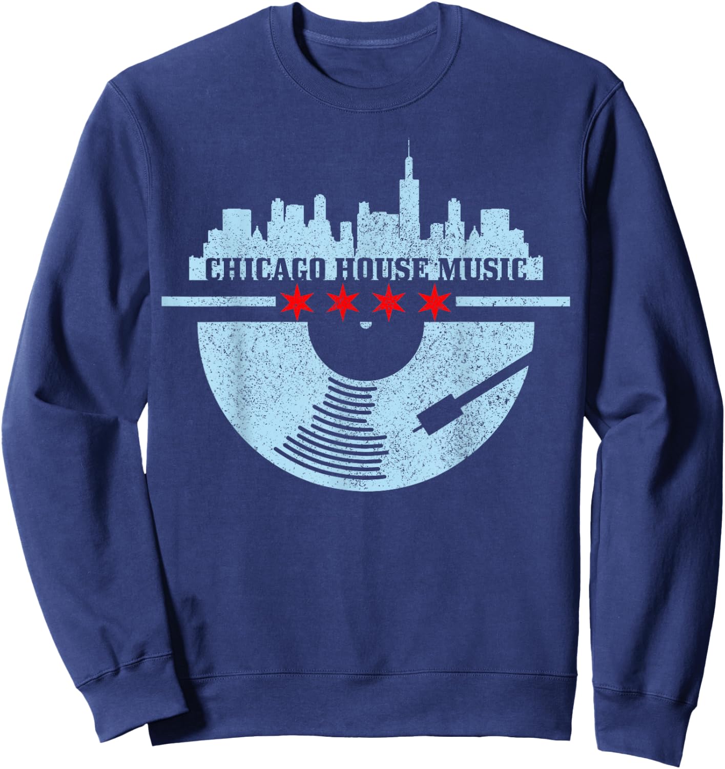 Chicago House Music DJ Raver Vinyl Skyline Retro Vintage Sweatshirt - Sweatshirt | Navy