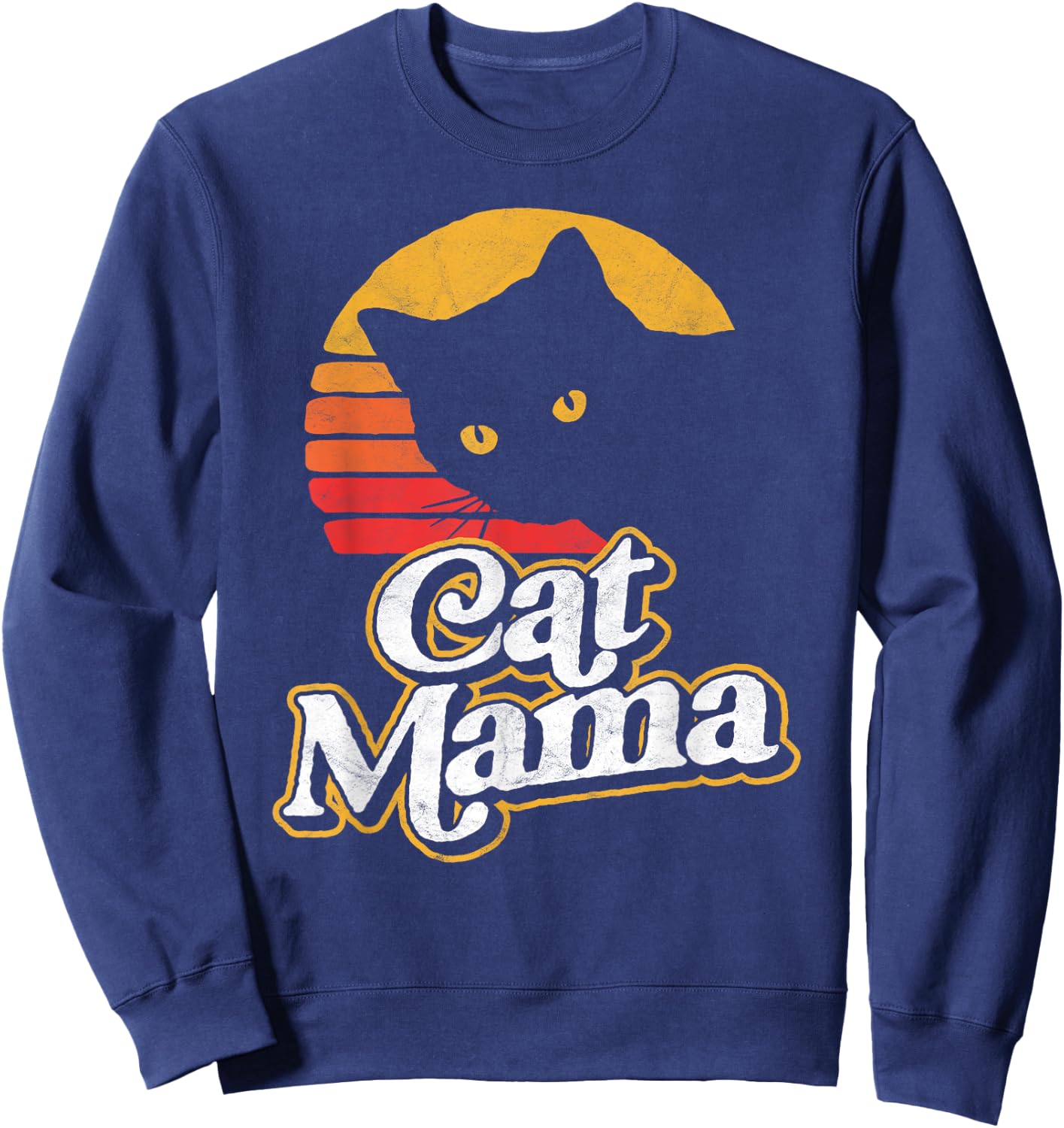 Cat Mama Vintage Eighties Style Cat Retro Distressed Sweatshirt - Sweatshirt | Navy