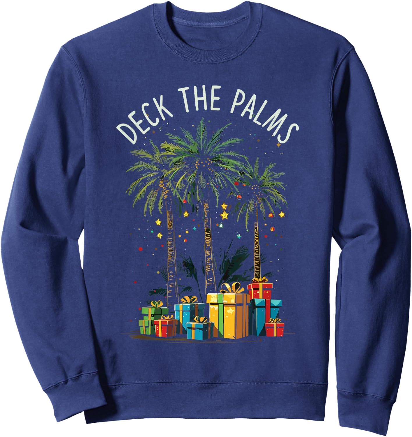 Deck The Palms Tropical Tropical Christmas Palm Tree Lights Sweatshirt - Sweatshirt | Navy