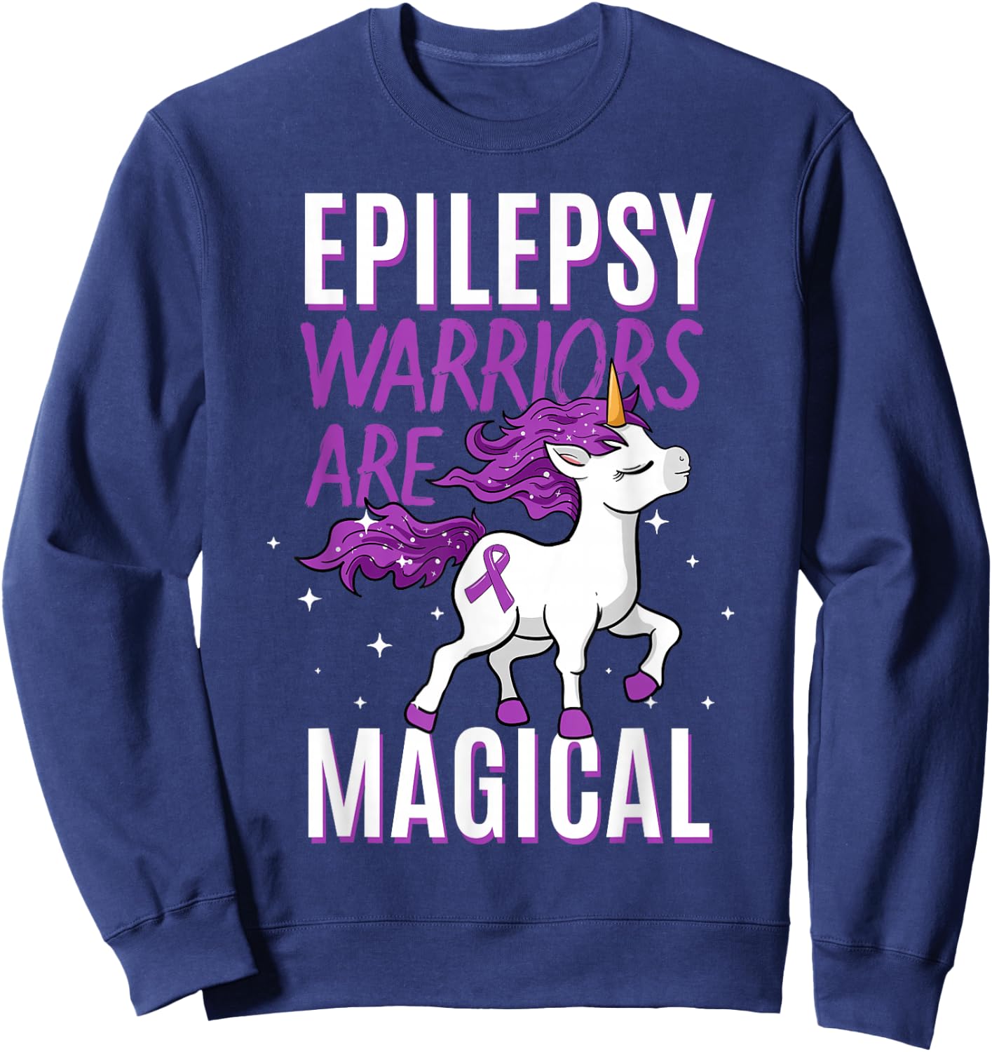Epilepsie-Bewusstseinsmonat-Kleidung Epilepsy Warriors Are Magical Unicorn Graphic - Black, Small - Men's, Adults with Epilepsy or Supporters, , Short Sleeve, Classic Fit Sweatshirt - Sweatshirt | Navy