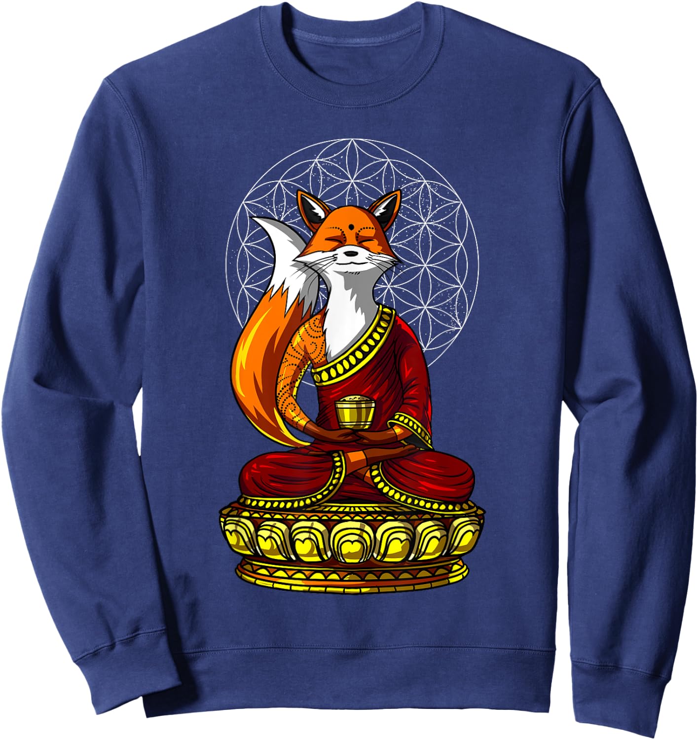 Fox Buddha Zen Yoga Meditation Funny Animal Spiritual Sweatshirt - Sweatshirt | Navy