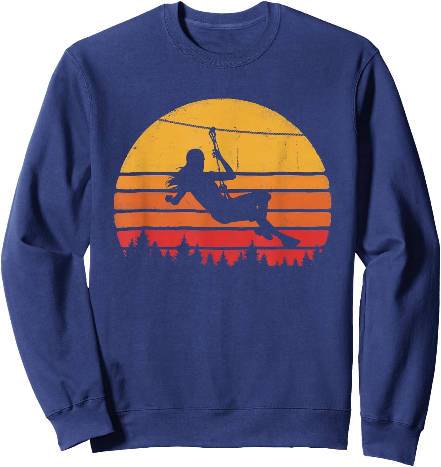 Zipline Girl Retro Graphic Zip Wire Sunset Sweatshirt - Sweatshirt | Navy