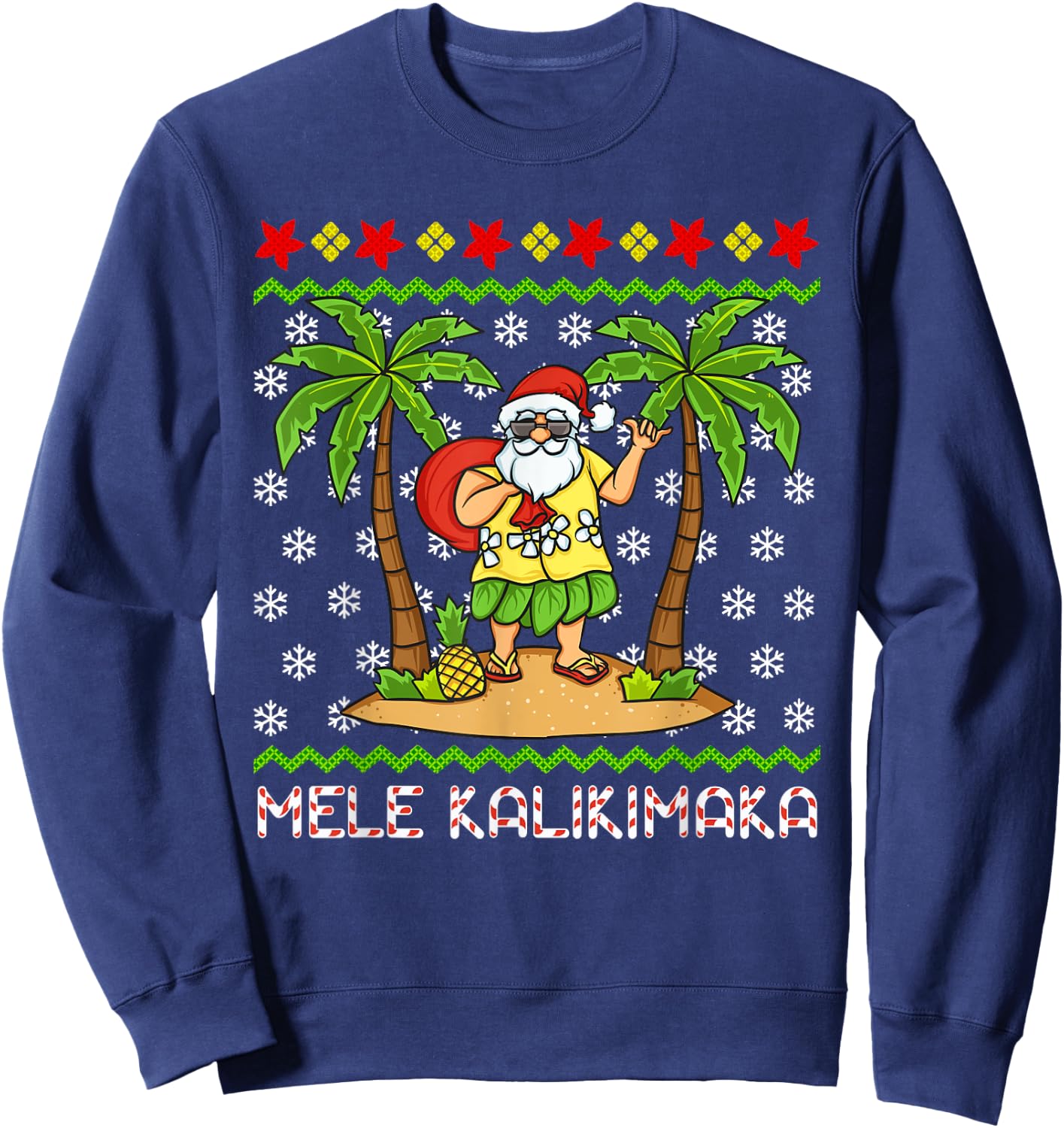 Mele Kalikimaka Hawaiian Christmas In July Hawaii Santa Sweatshirt - Sweatshirt | Navy