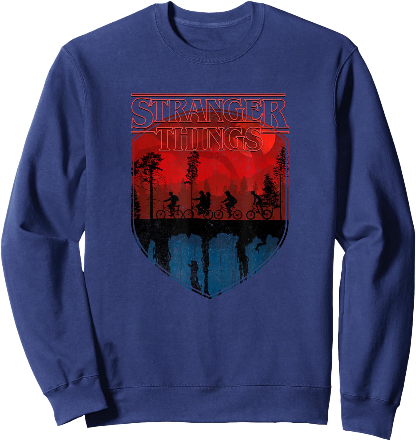 Stranger Things Group Shot Mindflayer Trail Silhouettes Sweatshirt - Sweatshirt | Navy