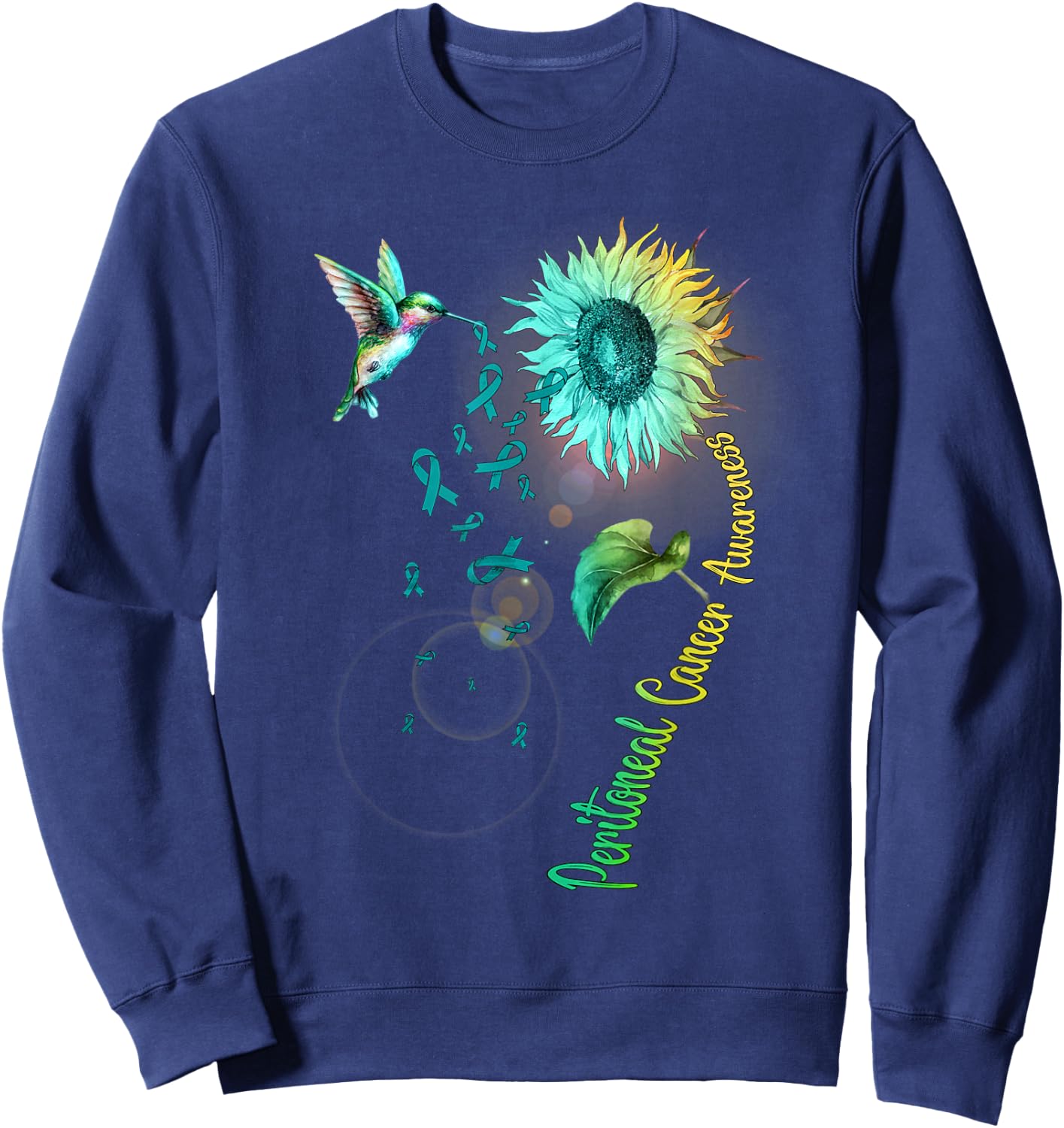 Peritoneal Cancer Sunflower Hummingbird Sweatshirt - Sweatshirt | Navy