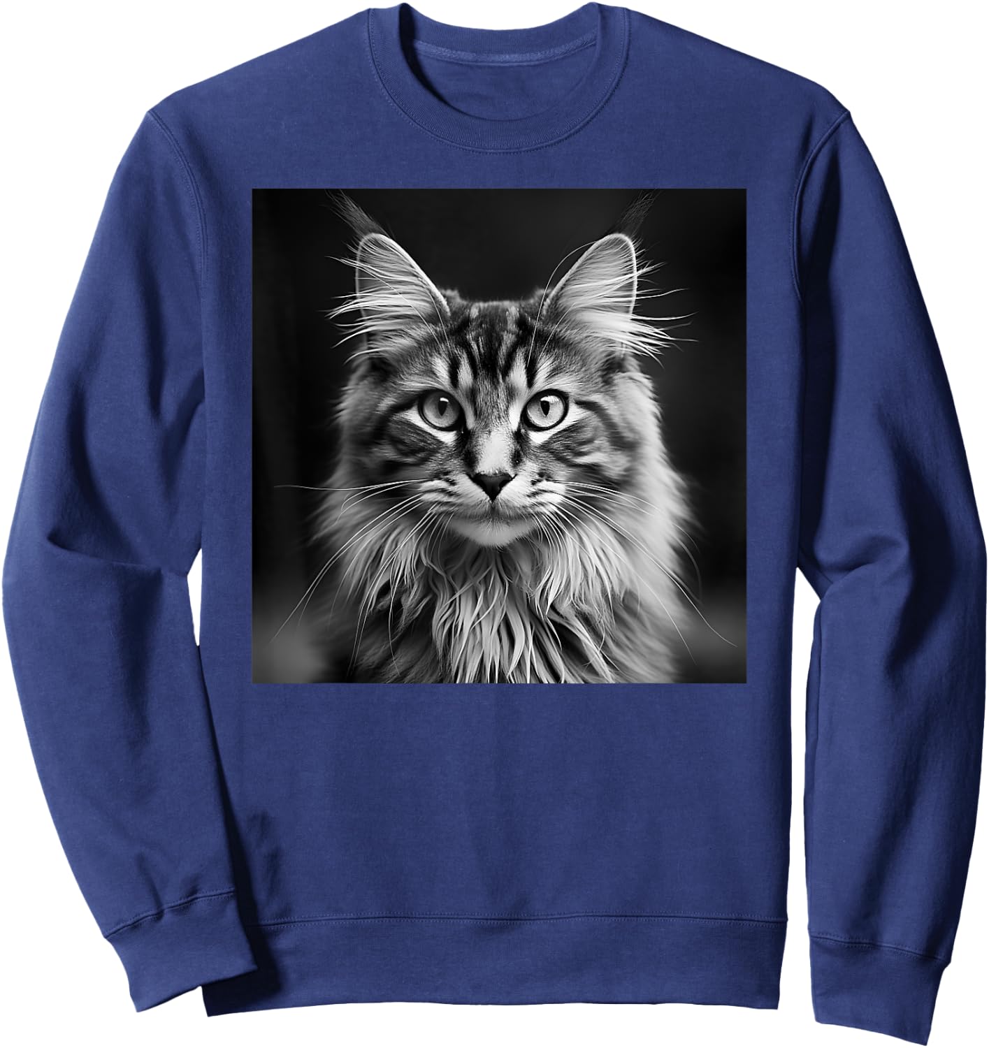 Maine Coon Cat Cinematic Black And White Photography Sweatshirt - Sweatshirt | Navy