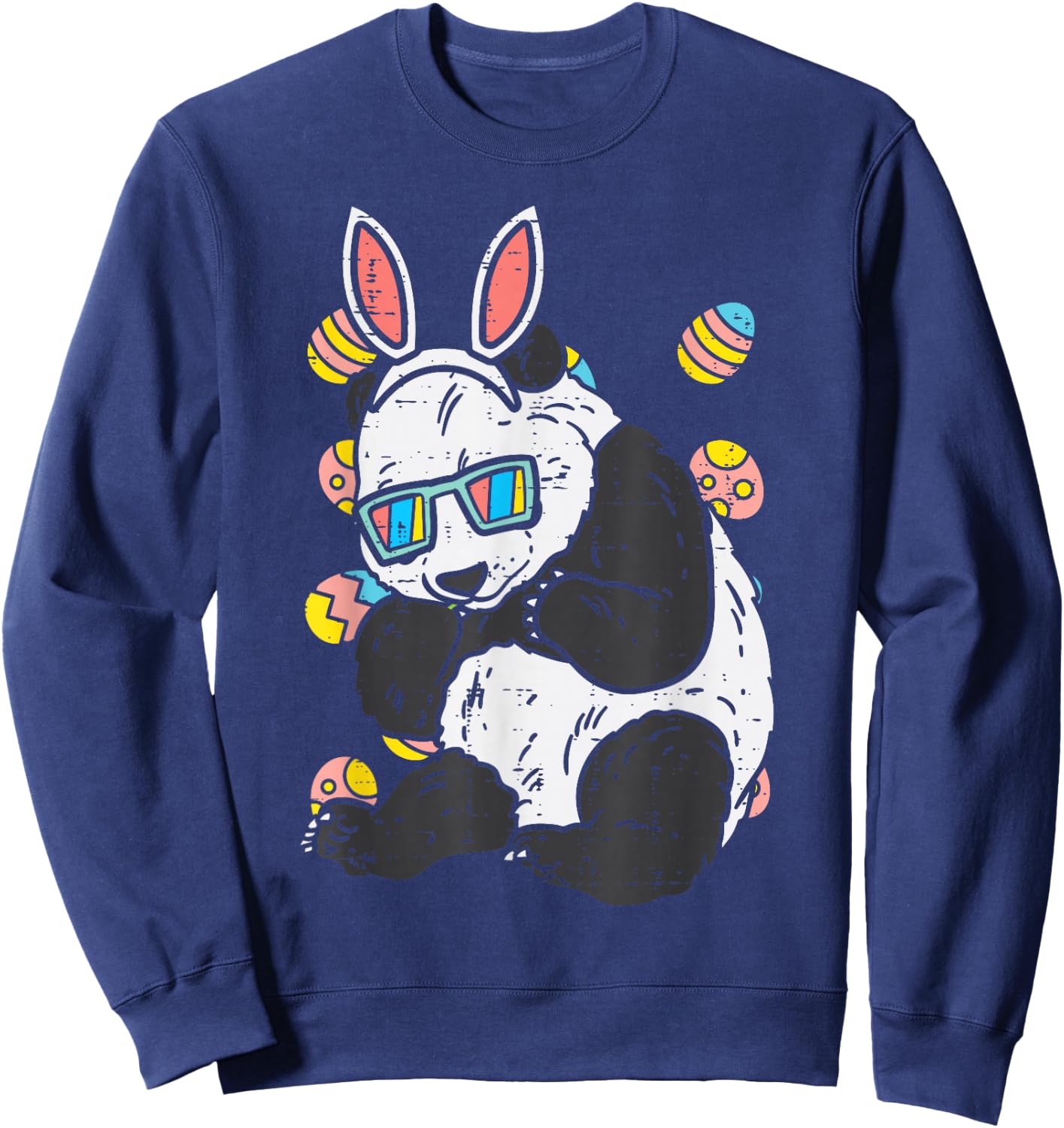 Panda Bunny Ears Glasses Eggs Cute Easter Bear Animal Lover Sweatshirt - Sweatshirt | Navy