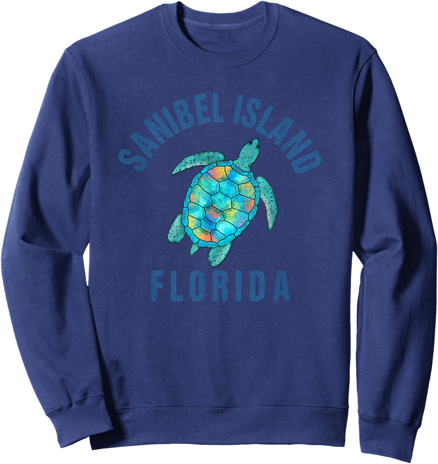Sanibel Island Beach Design / Sea Turtle Illustration Gift Sweatshirt - Sweatshirt | Navy