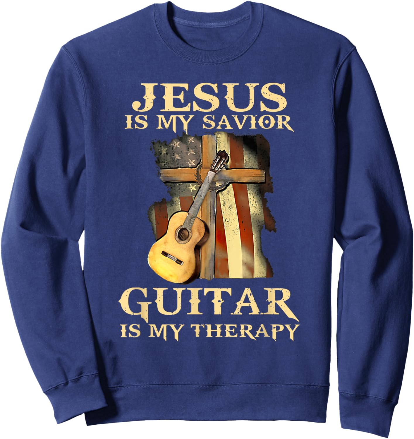 Jesus Is My Savior Guitar Is My Therapy Sweatshirt - Sweatshirt | Navy