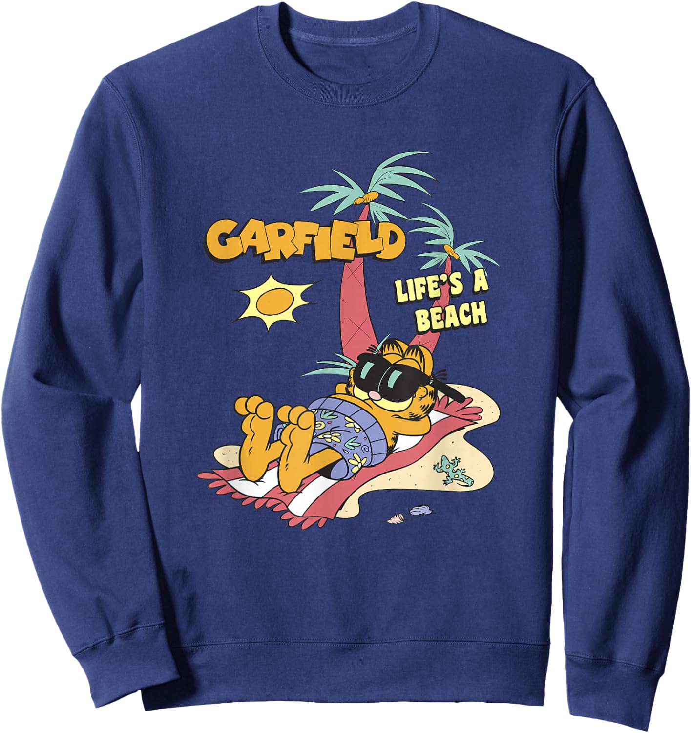 Garfield Life's A Beach Retro Vintage Tropical Cat Nap Sweatshirt - Sweatshirt | Navy