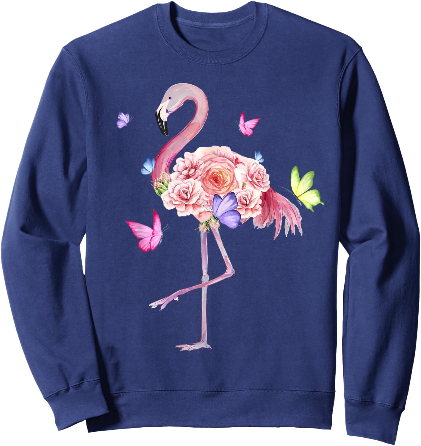 Nature Pink Flowers Women Girls Kids Flamingo Sweatshirt - Sweatshirt | Navy