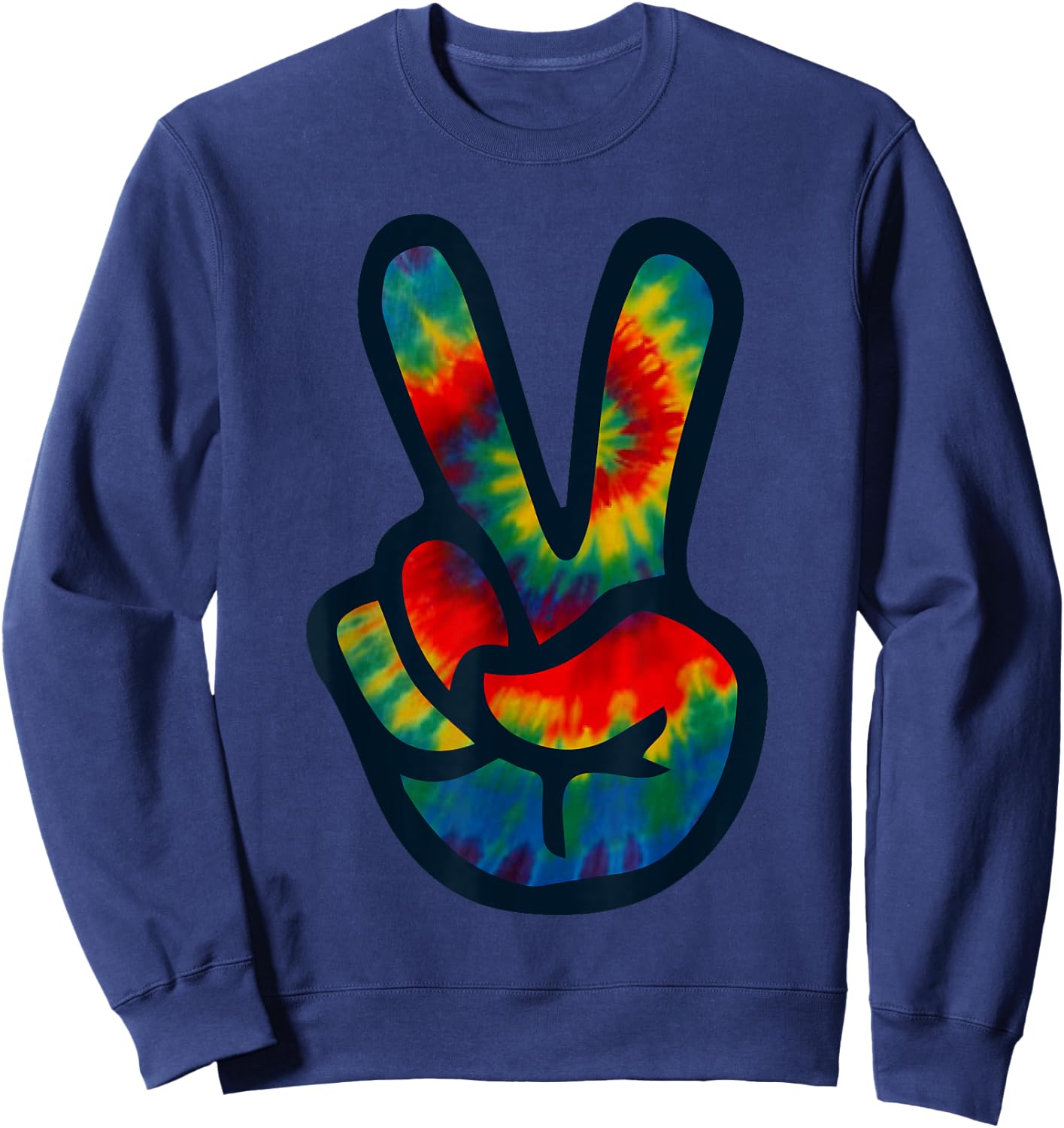 Tie Dye Peace Sign Hand | Hippies V s Sweatshirt - Sweatshirt | Navy