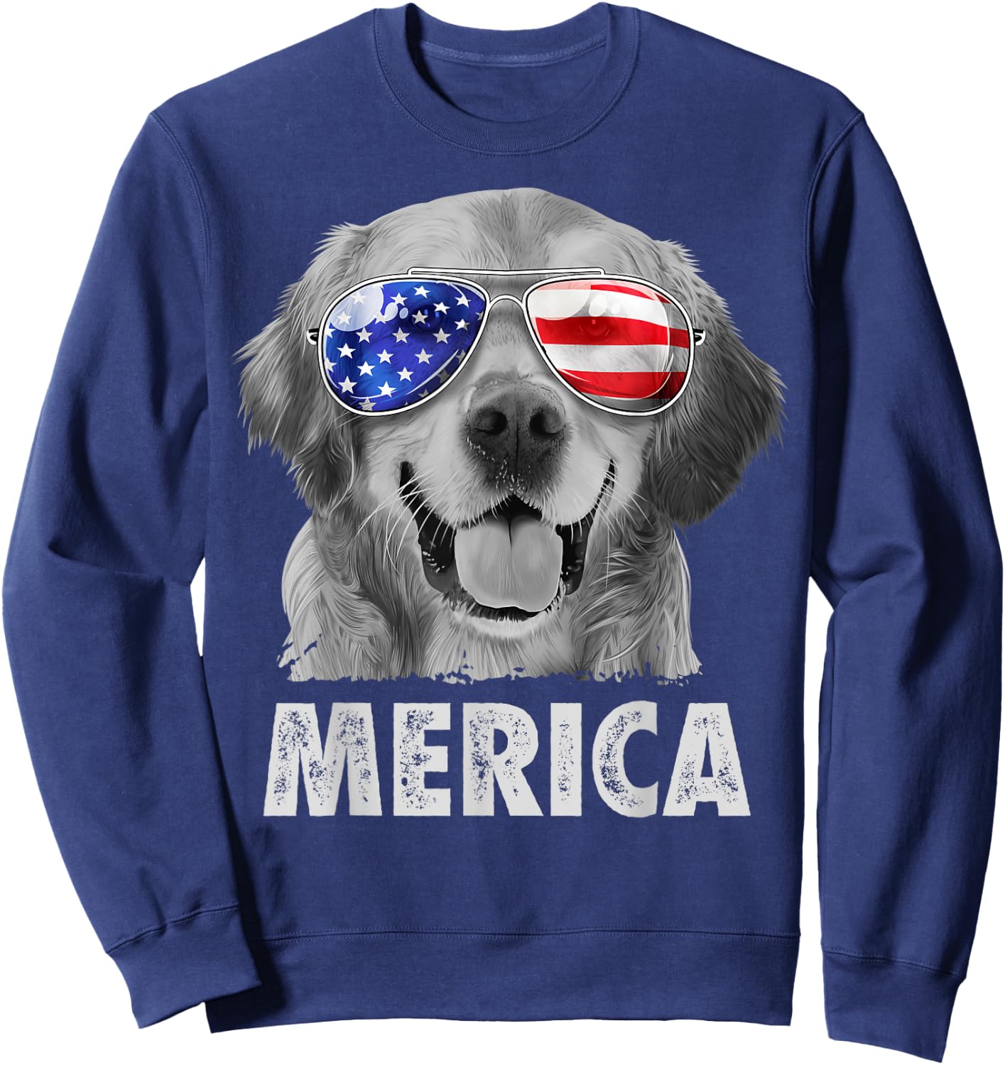 Golden Retriever 4th of July Merica American Flag Sunglasses Sweatshirt - Sweatshirt | Navy
