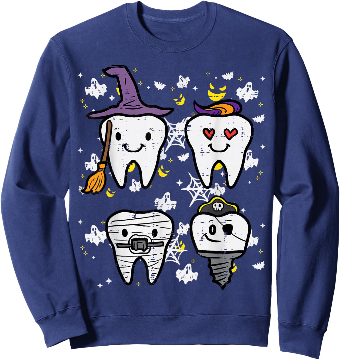Halloween Dentist Witch Teeth Dental Crew Costume Men Women Sweatshirt - Sweatshirt | Navy