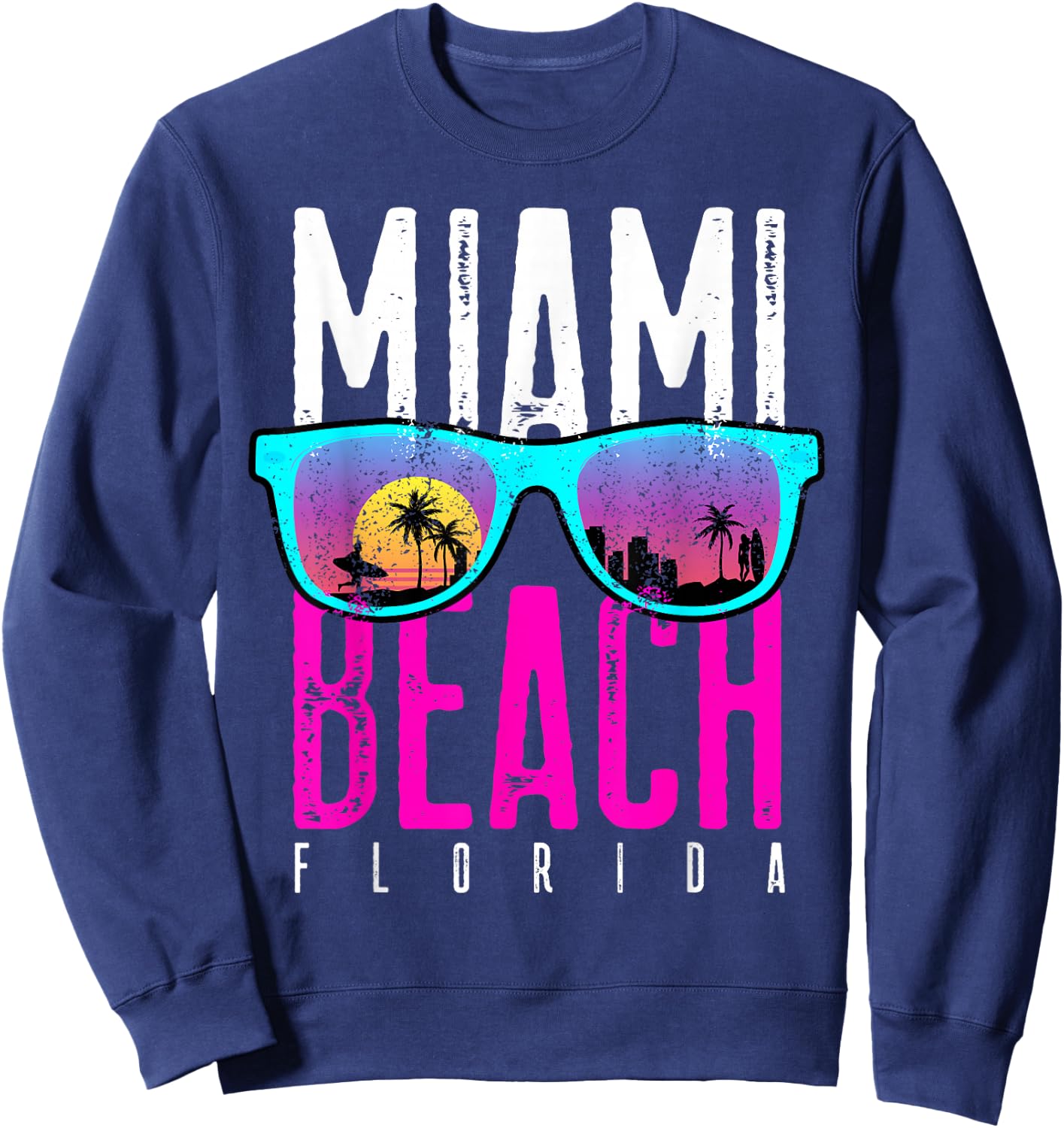 Miami Beach Shirt Florida Sunset Retro Souvenir Surf Miami Women Girls Kids Sweatshirt - Sweatshirt | Navy
