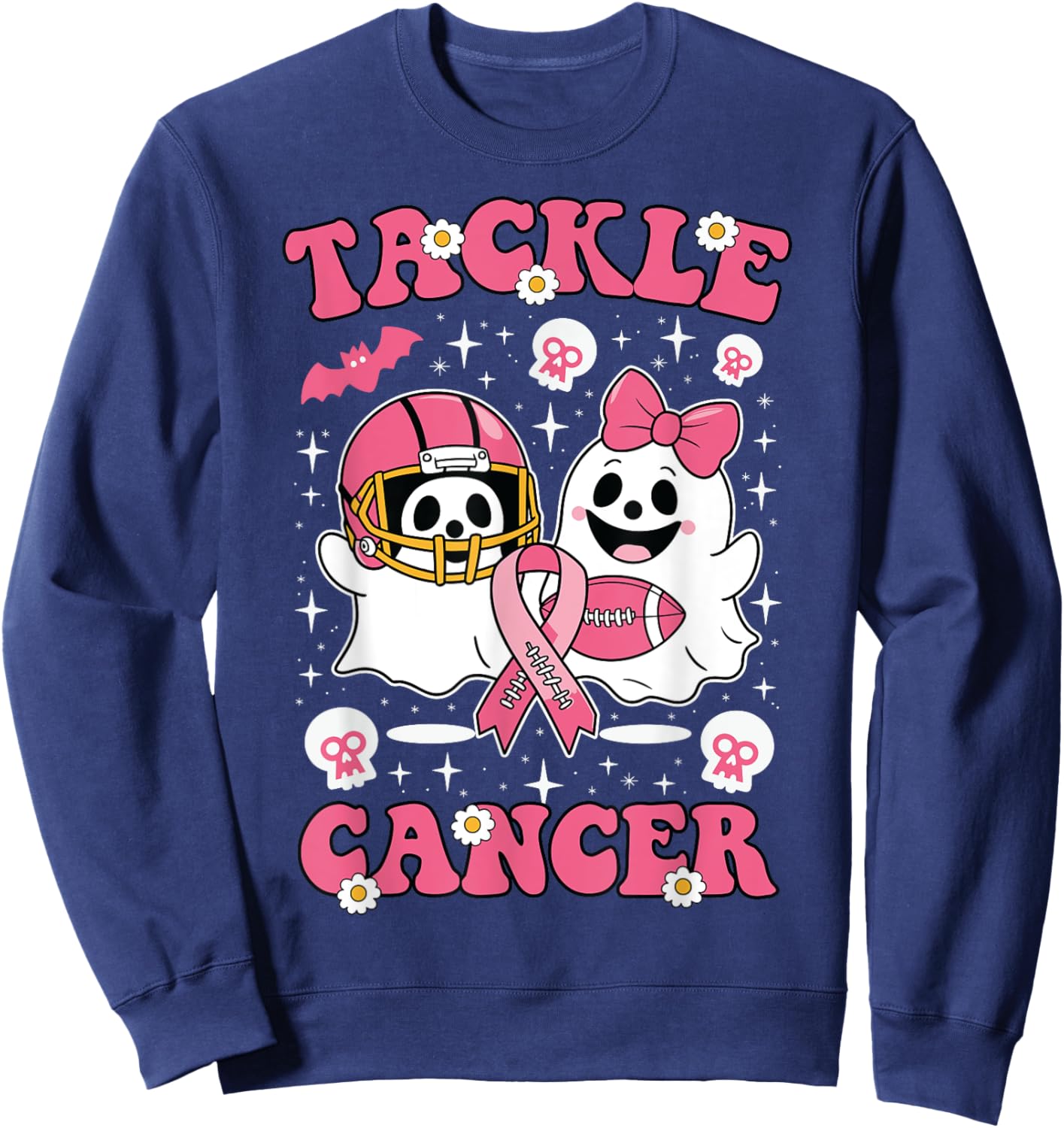 Tackle Football Pink Halloween Breast Cancer Awareness 2024 Sweatshirt - Sweatshirt | Navy