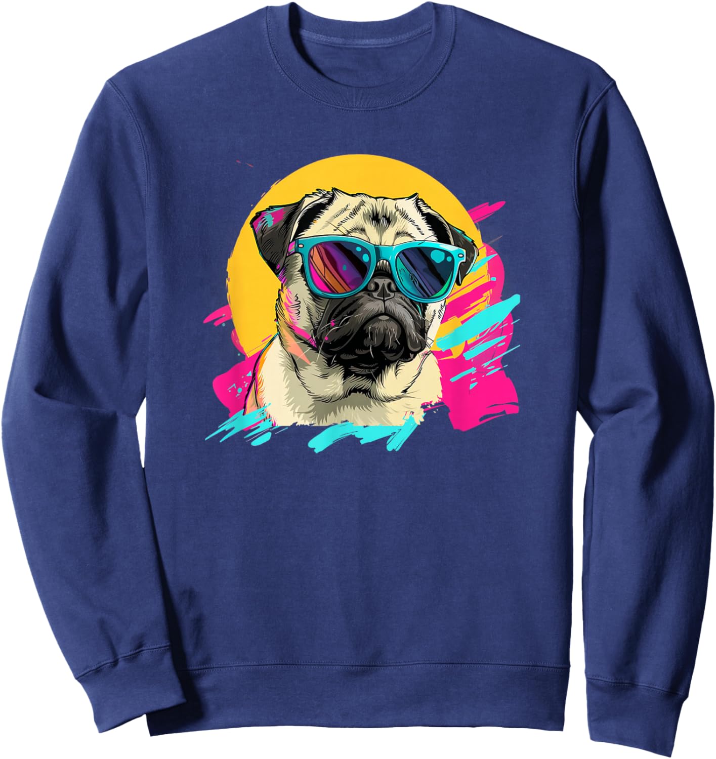 Funny & Retro Vintage 80s Pug Lover Sweatshirt - Sweatshirt | Navy