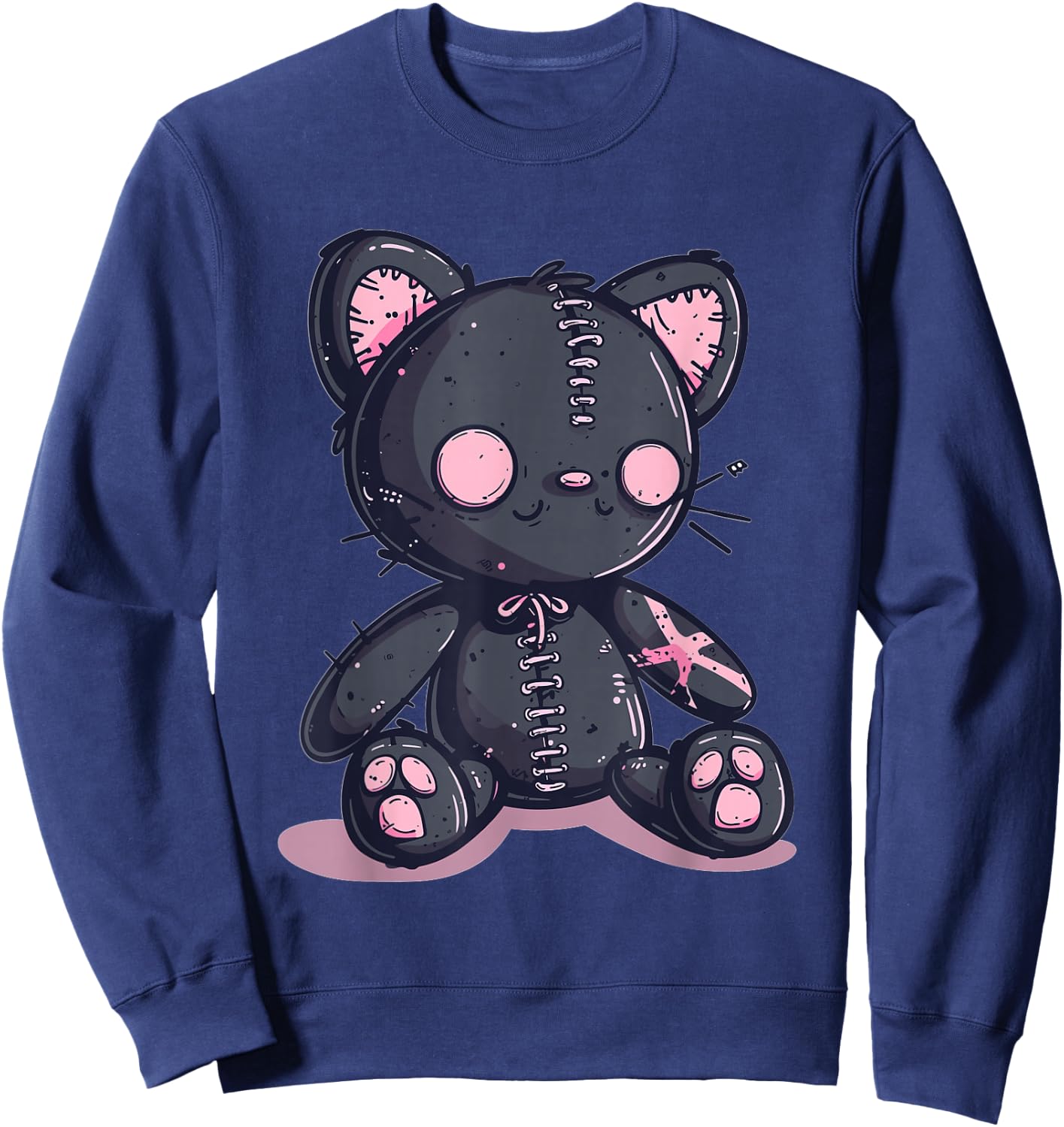 Goth Pastel Cute Creepy Kawaii Cat Kitten Voodoo Doll Sweatshirt - Sweatshirt | Navy