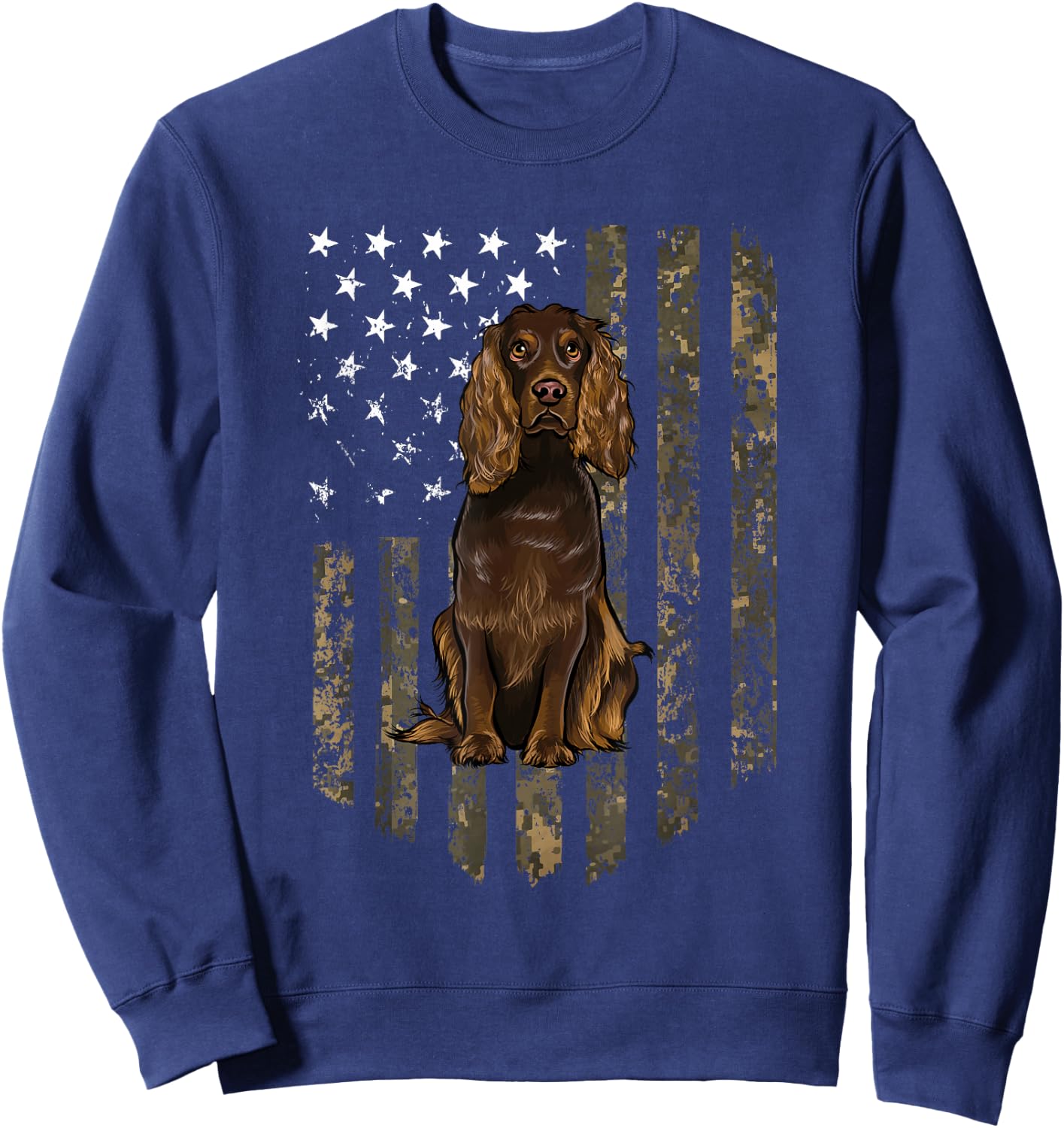 Camo American Flag Boykin Spaniel 4th of July USA Sweatshirt - Sweatshirt | Navy