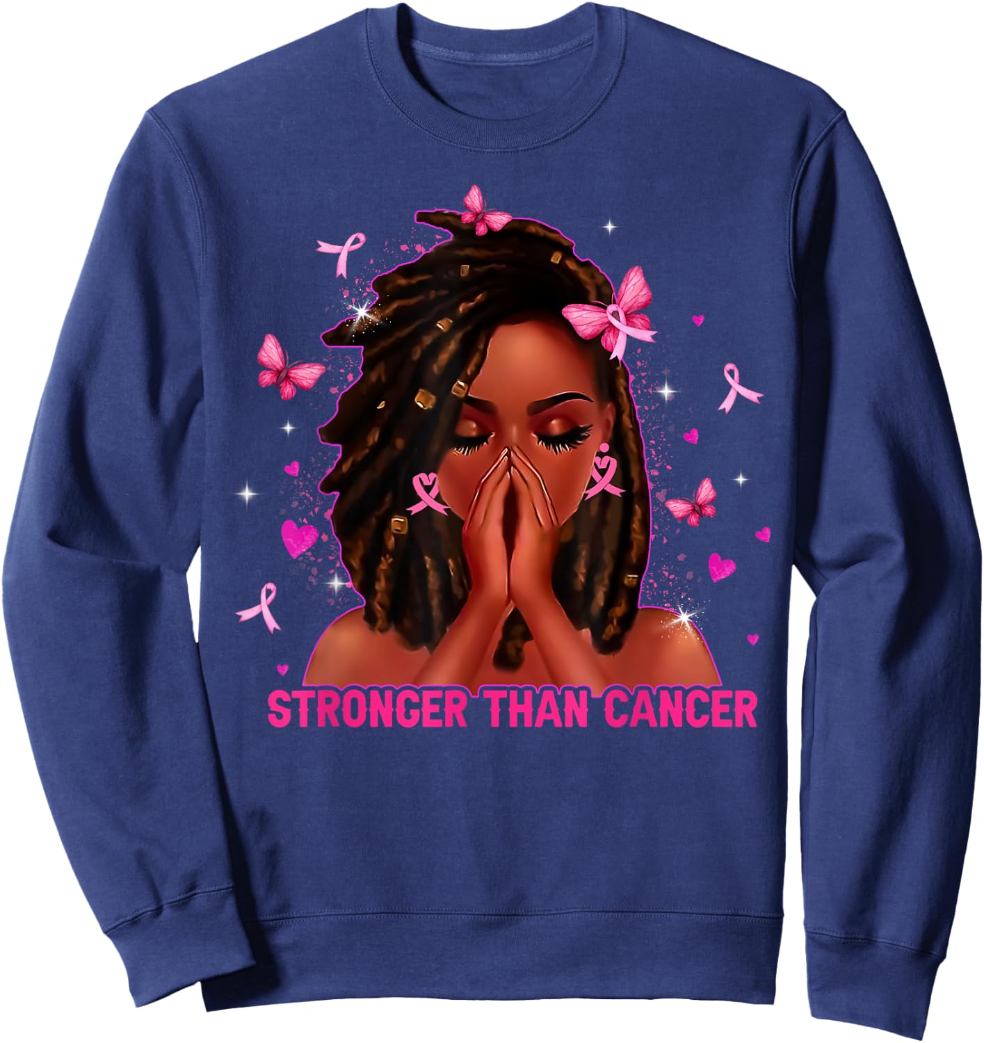 Black Women Melanin Queen Stronger Than Breast Cancer Fight Sweatshirt - Sweatshirt | Navy