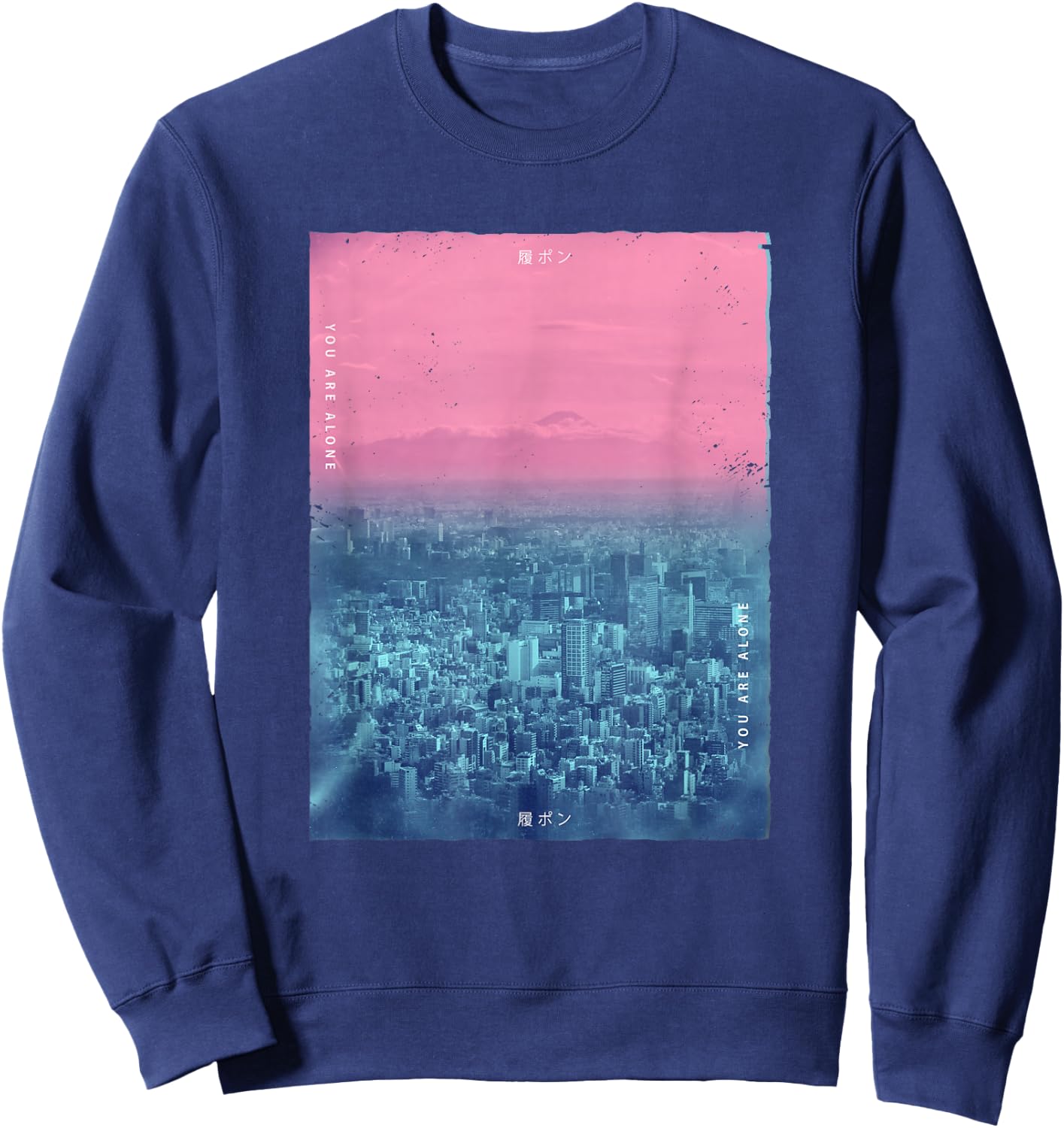 Vaporwave Japanese Streetwear Tokyo Japan Glitch Effect Sweatshirt - Sweatshirt | Navy