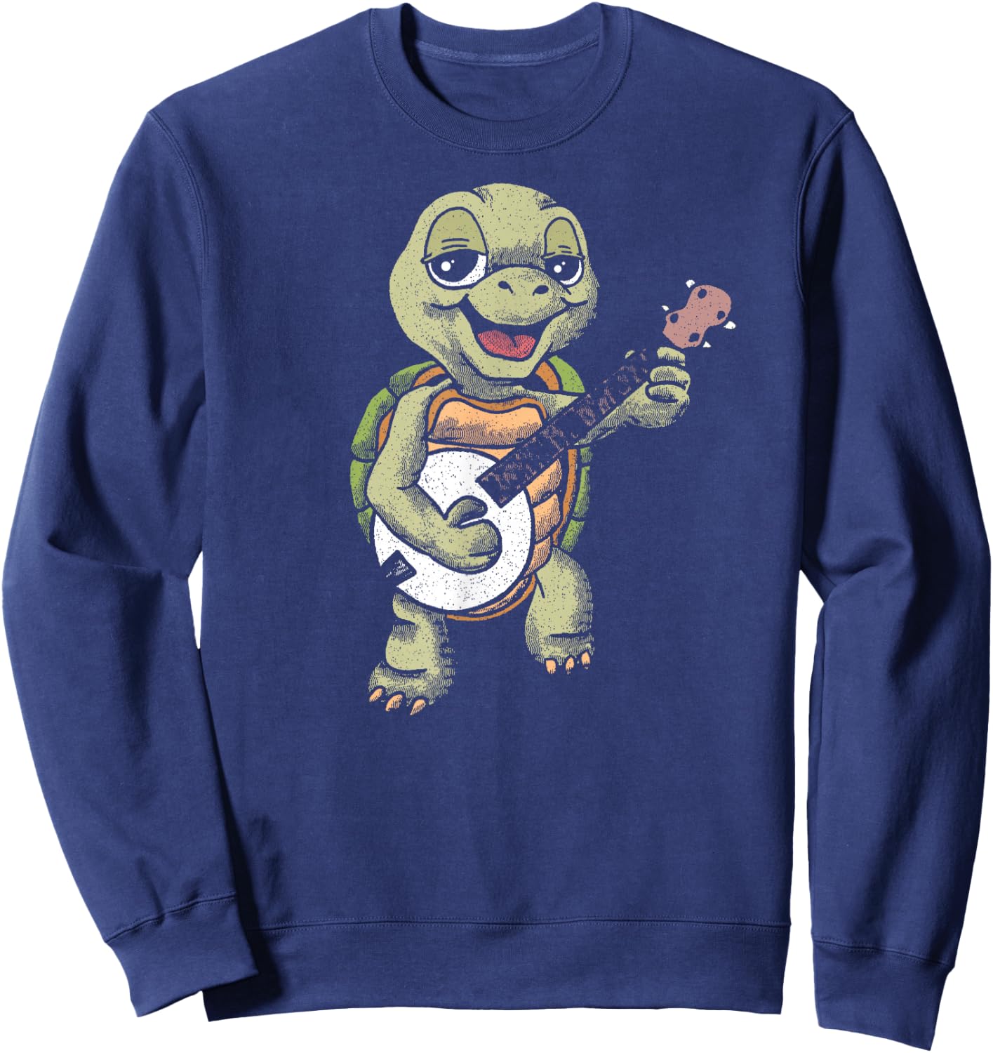 Banjo Picking Turtle Cute Funny Terrapin Music Graphic Sweatshirt - Sweatshirt | Navy
