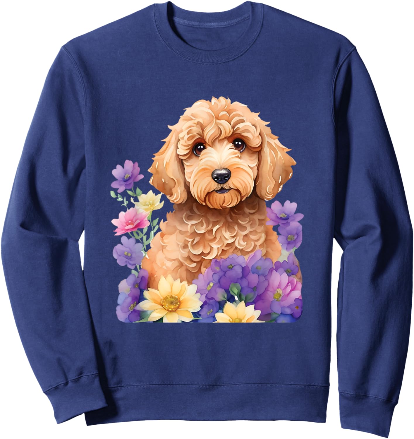 Cute Goldendoodle Doodle Dog Floral Design Sweatshirt - Sweatshirt | Navy