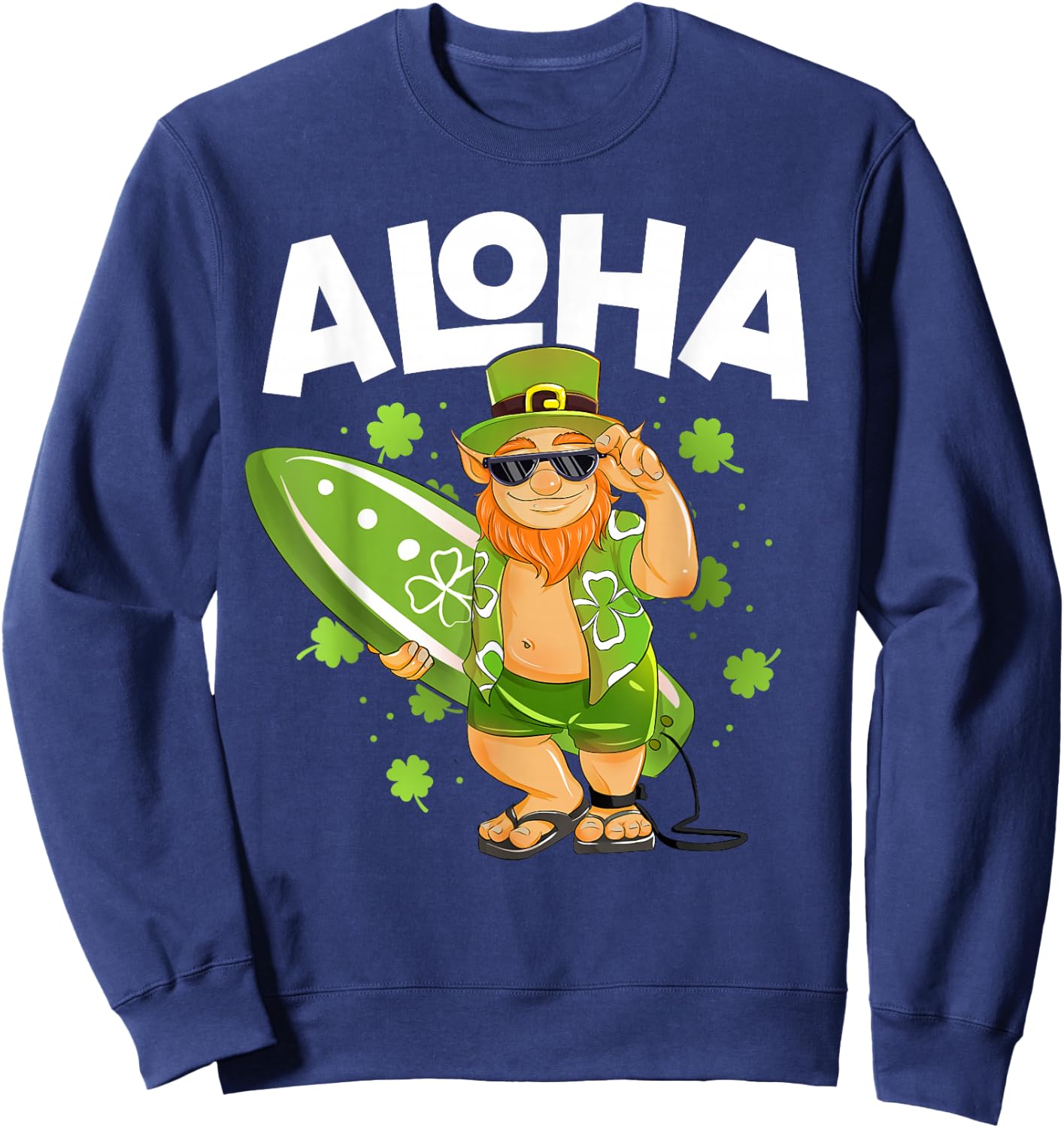 Aloha Hawaii Surfing Leprechaun St Patrick's Day Hawaiian Sweatshirt - Sweatshirt | Navy