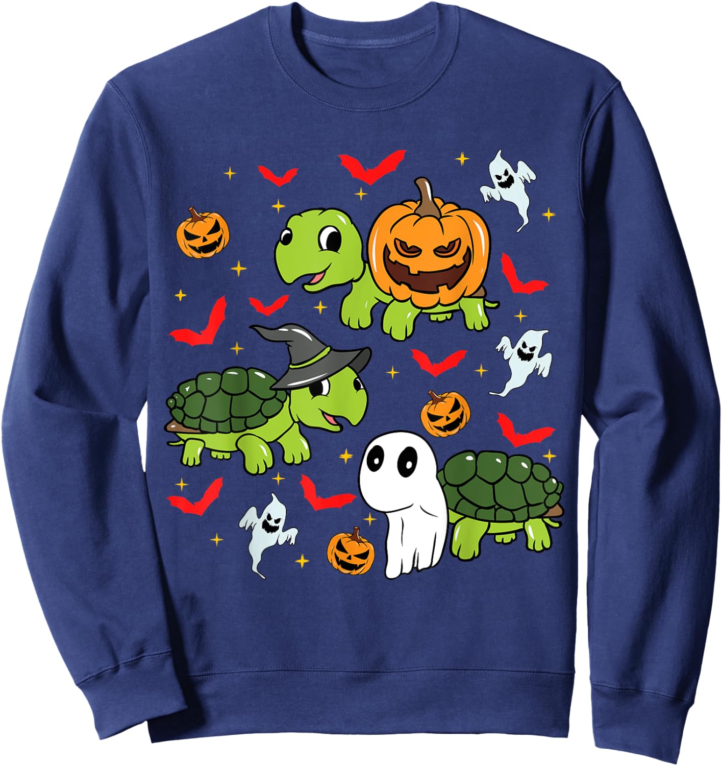 Halloween Turtle Pumpkin Tortoise Bats and Ghosts Sweatshirt - Sweatshirt | Navy