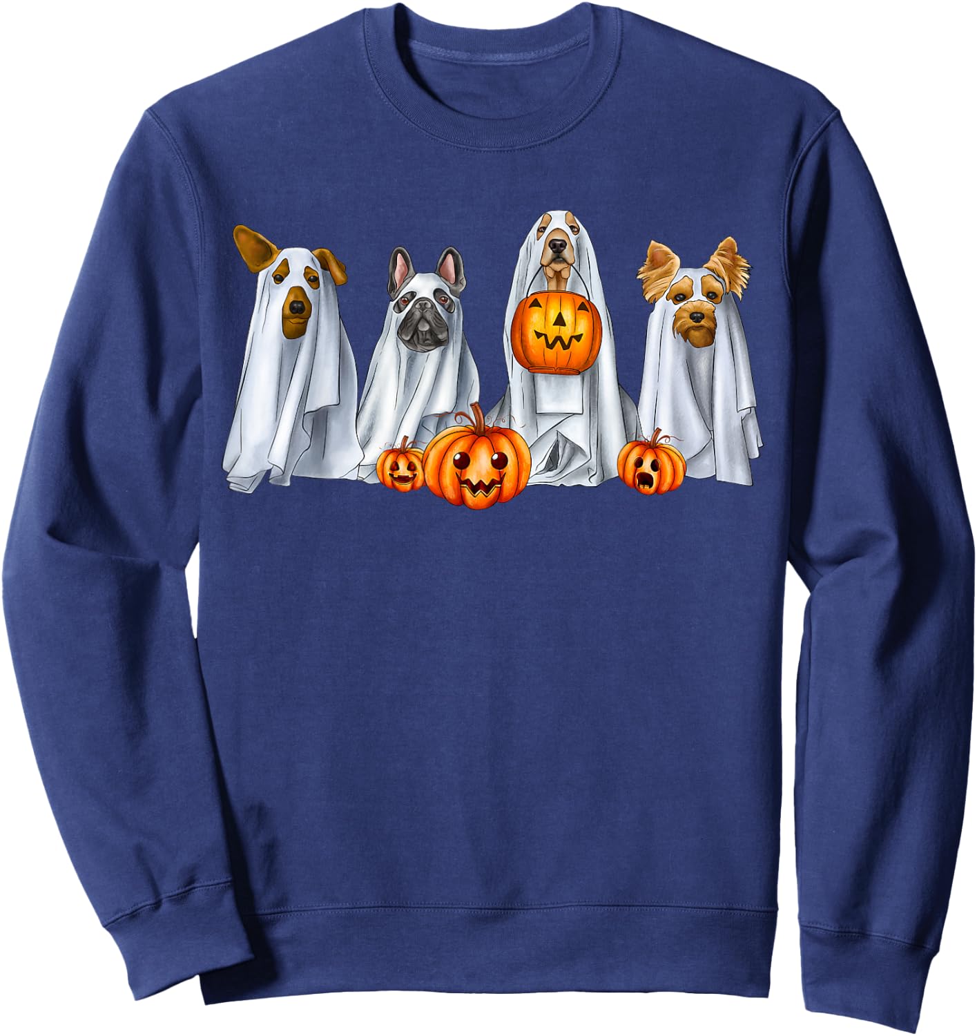 Dog Dressed As Ghost Spooky Season Ghost Dogs Halloween Sweatshirt - Sweatshirt | Navy