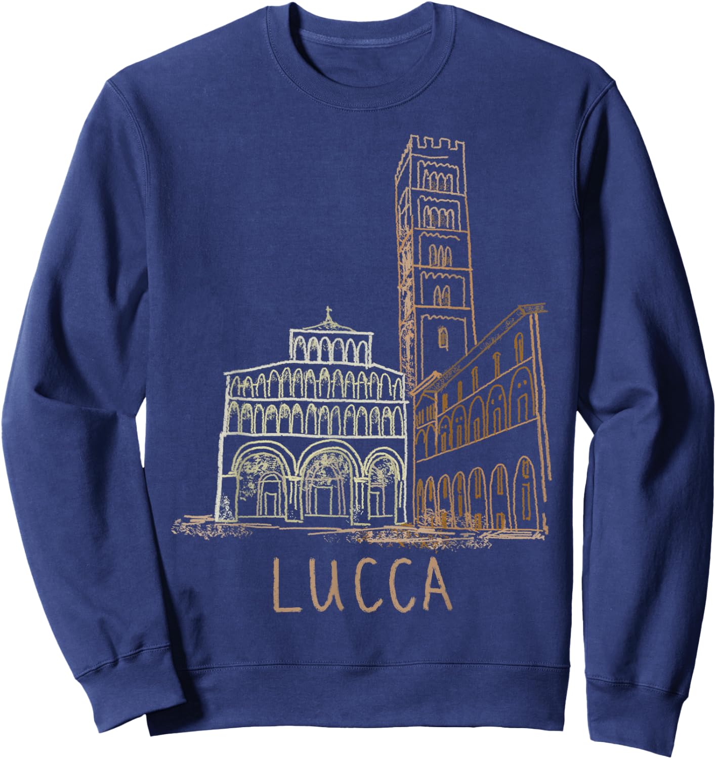Lucca Italy Unique Hand Drawn Art Gift Men Women Sweatshirt - Sweatshirt | Navy