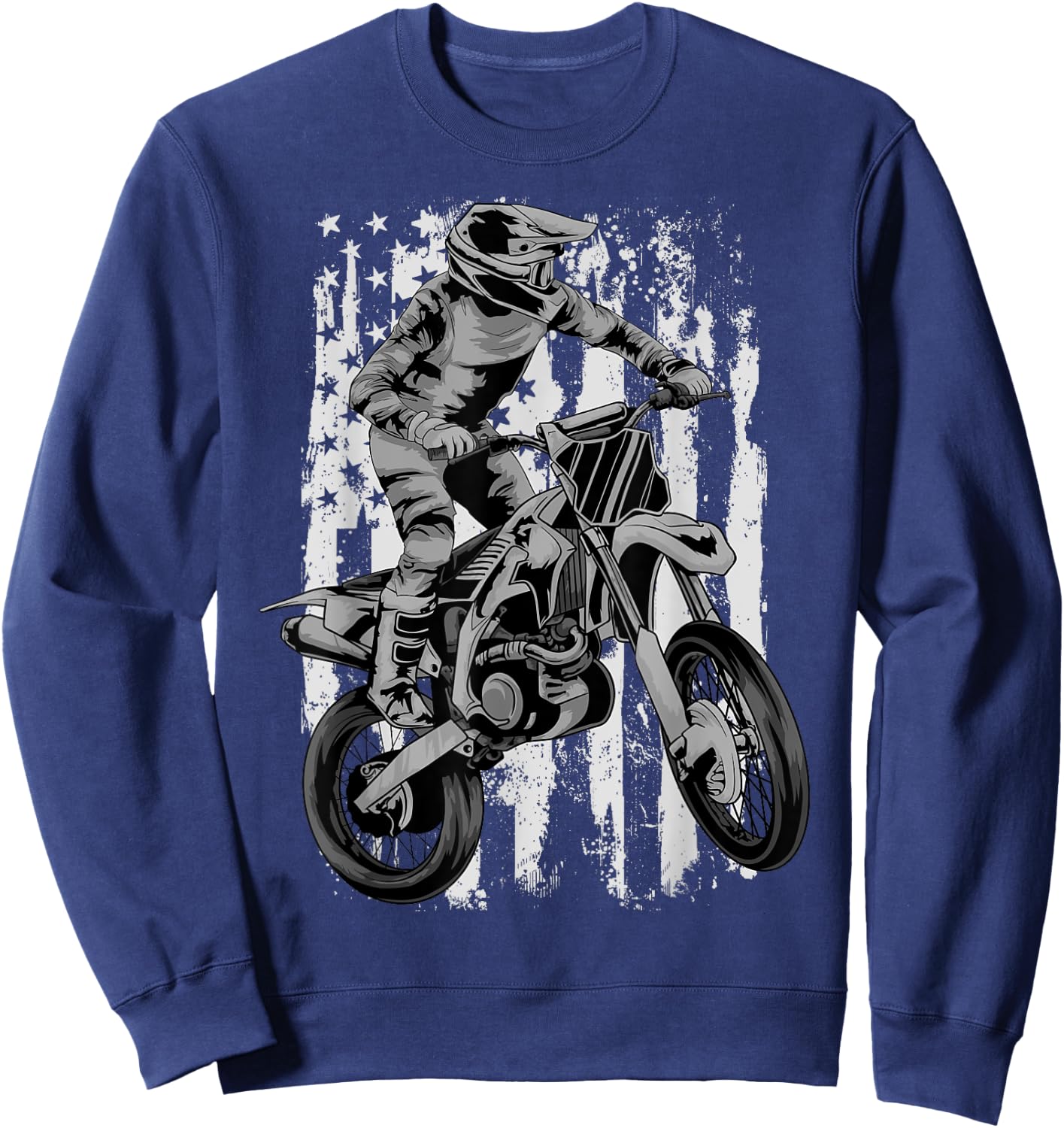 Motocross Motorcross Dirt Bike USA Flag Patriotic Women Kids Men Sweatshirt - Sweatshirt | Navy