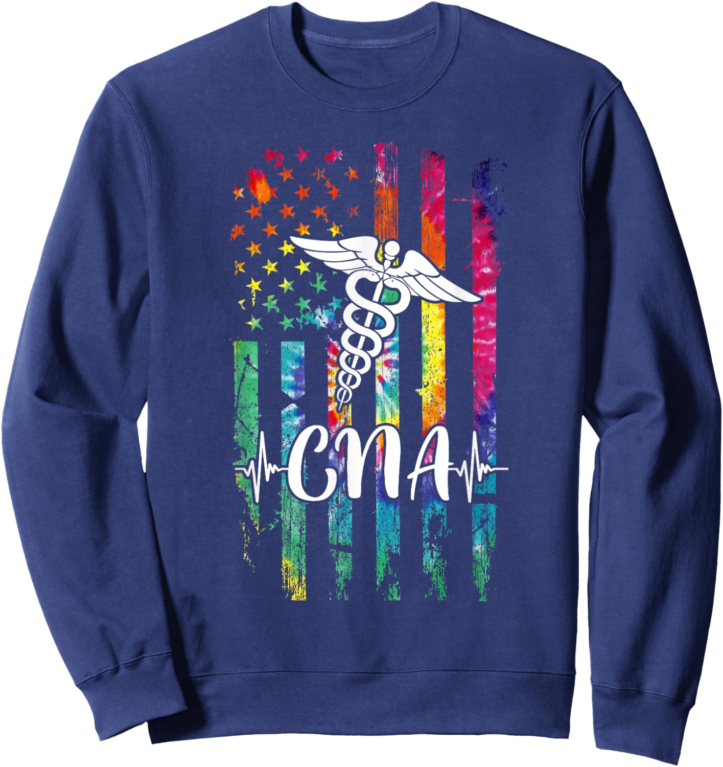 American Flag Tie Dye CNA Costume Nurse Day Nursing Women Men Sweatshirt - Sweatshirt | Navy