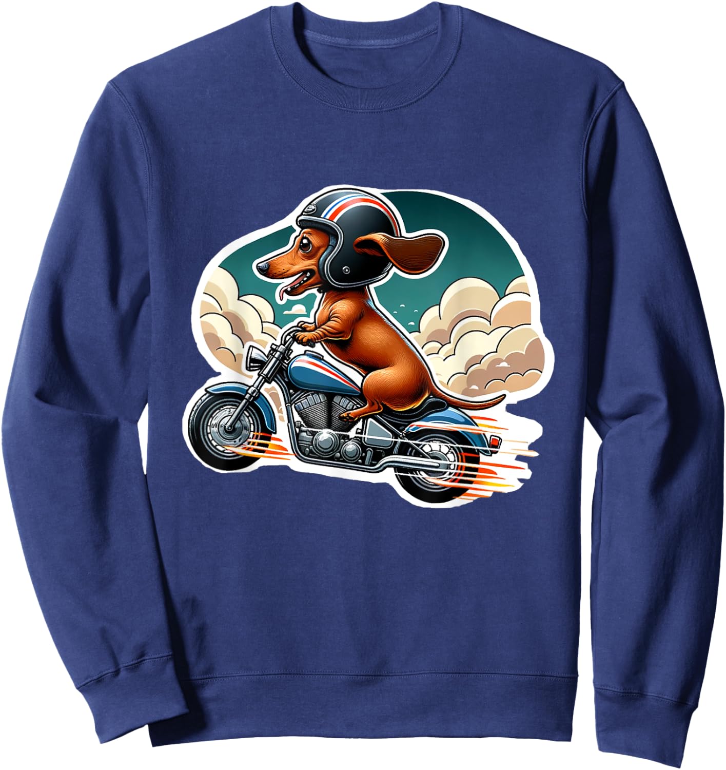 Funny Dachshund Wiener Dog Riding Motorcycle Bike Biker Dogs Men Women Girls Kids Sweatshirt - Sweatshirt | Navy