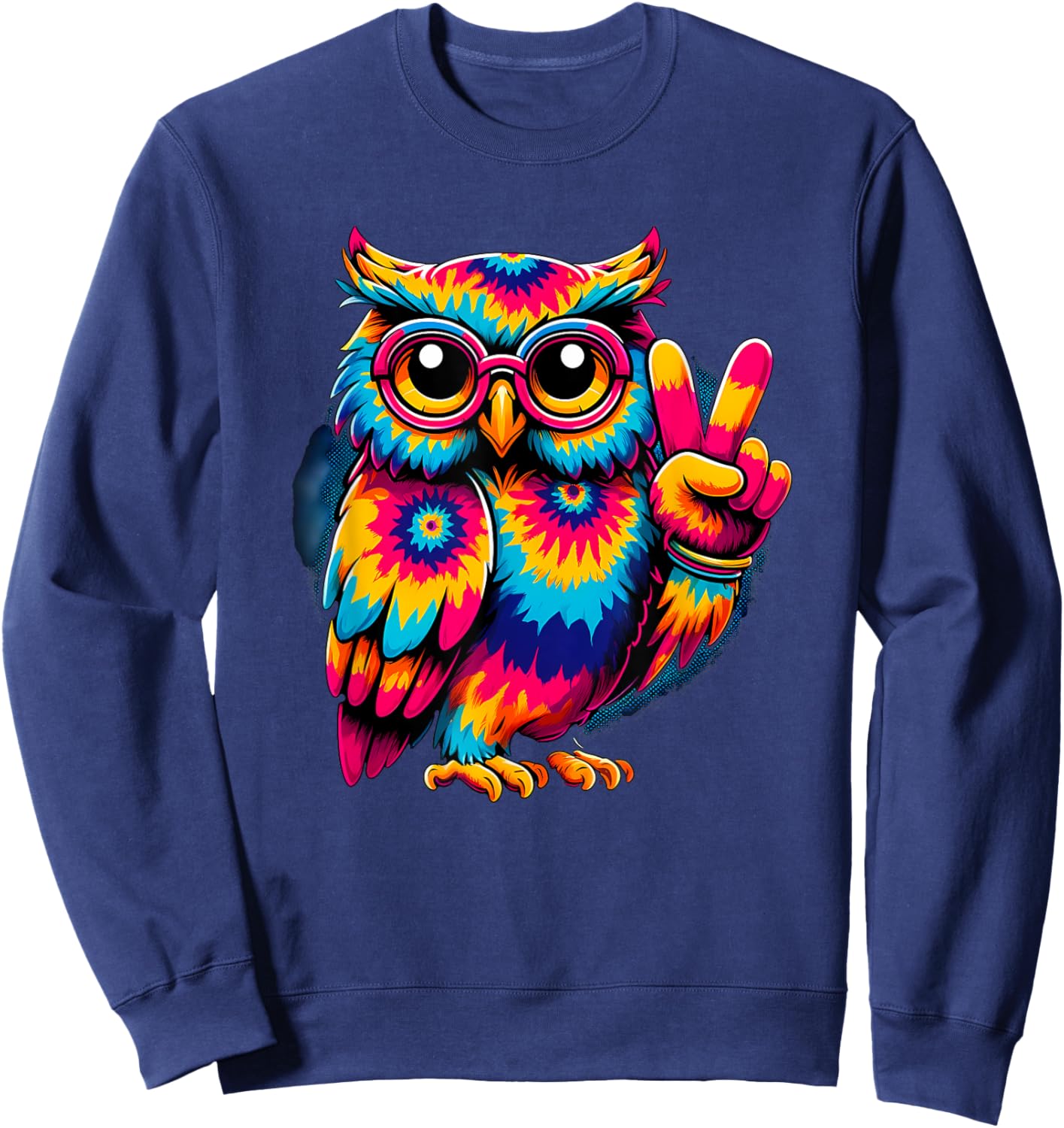 Peace Sign Tie Dye Owl Sweatshirt - Sweatshirt | Navy