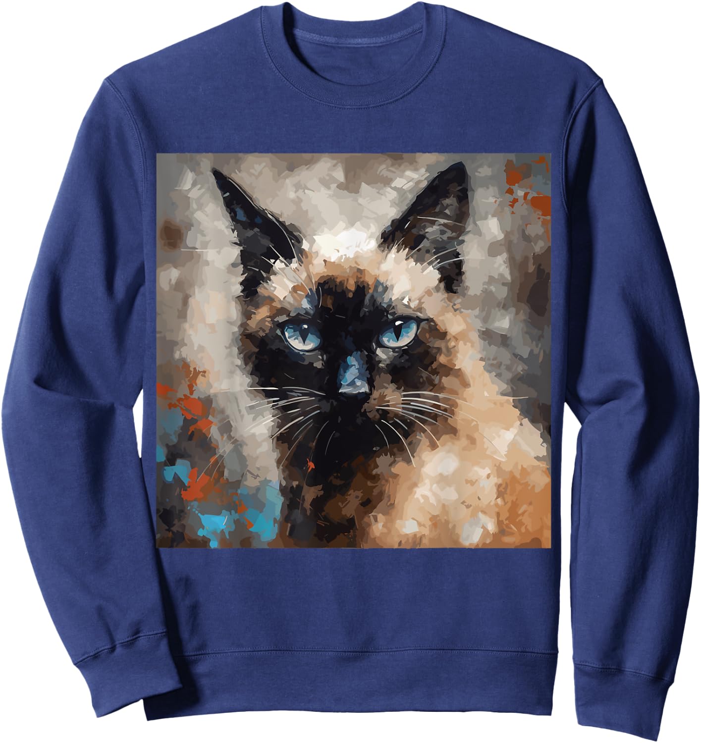 Siamese Cat Kitten Painting Cat Lover Funny Siamois Kitty Sweatshirt - Sweatshirt | Navy